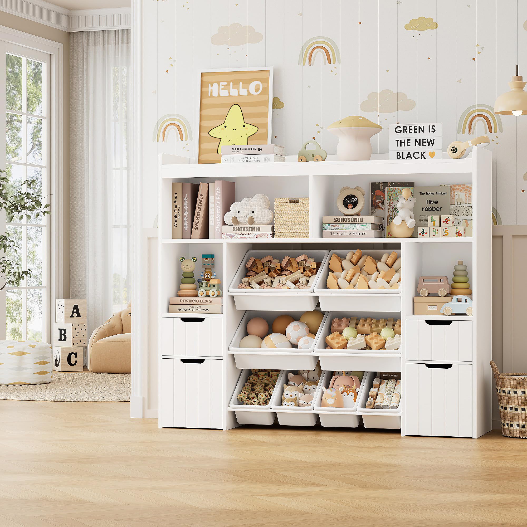 Toy Storage Organizer with Drawers and Bins