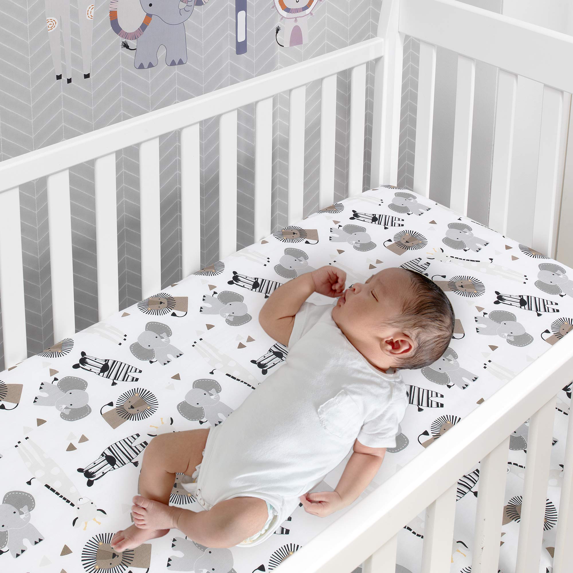 Safari Gray/Tan/White Nursery 6-Piece Baby Crib Bedding Set