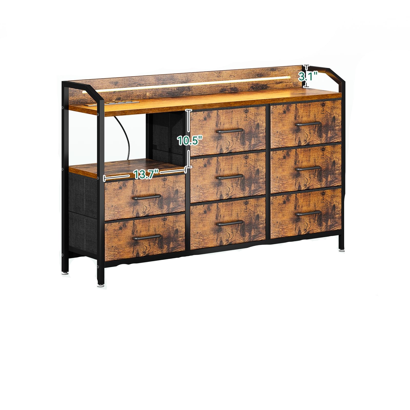 Bedroom with Light Strip & Power Outlet — 8 Drawers Dressers