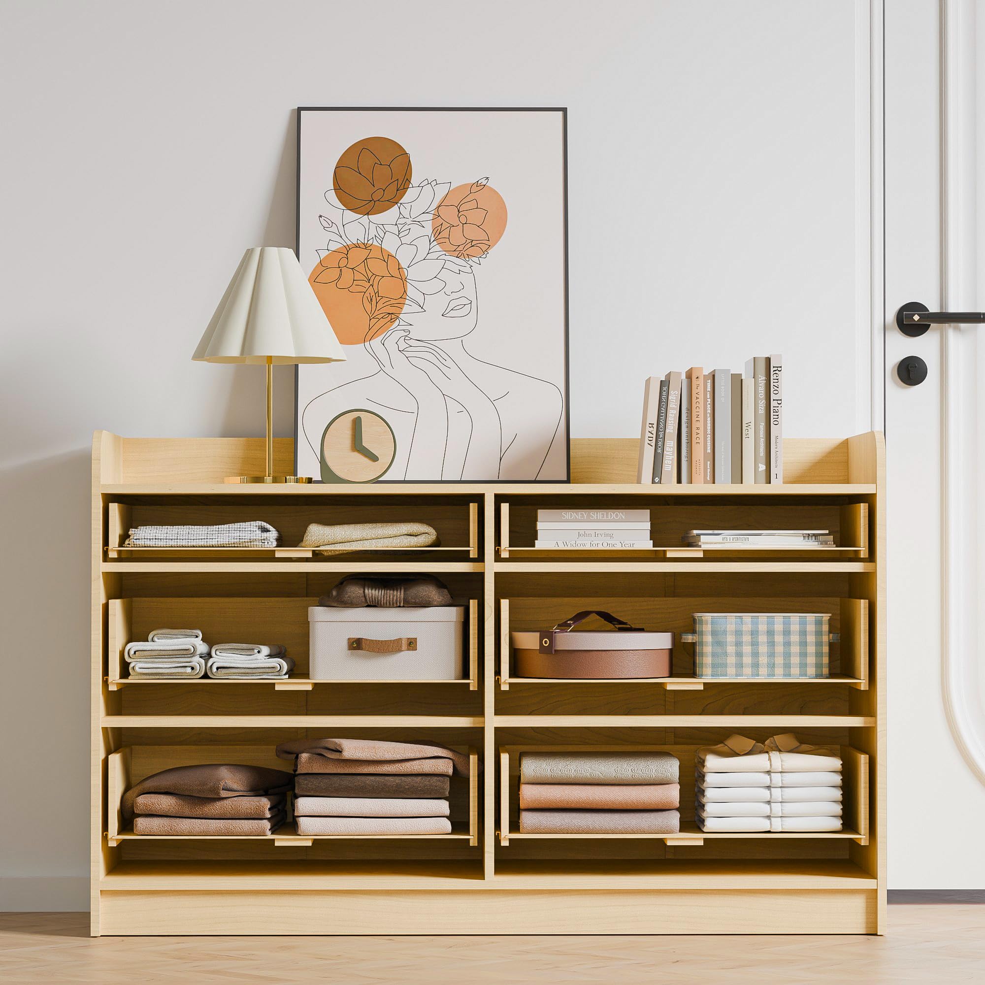 6 Drawer Wood Dresser Cabinet 52 Inch Long Modern Sideboard