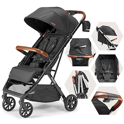 Lightweight Baby Stroller - Premium Vegan Leather, One-Hand Fold