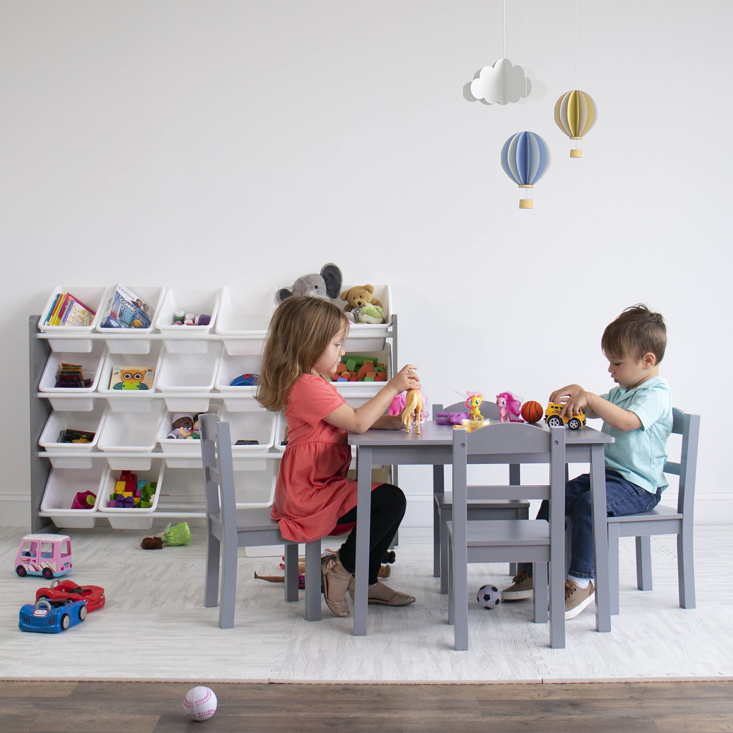 Kids Wooden Table and 4 Chairs Set, Grey - Kids Table and Chair Set