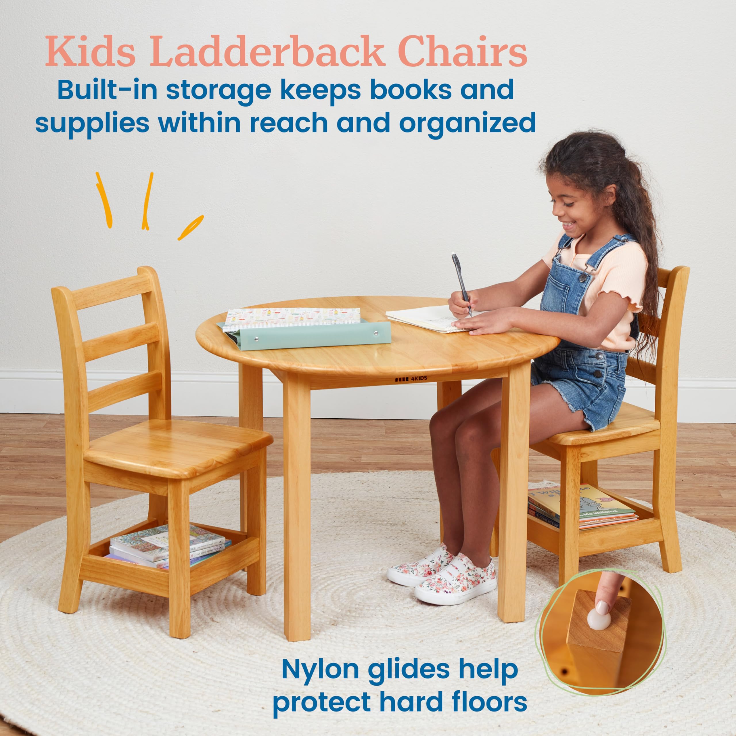 Ladderback Chair with Storage Shelf for Kids