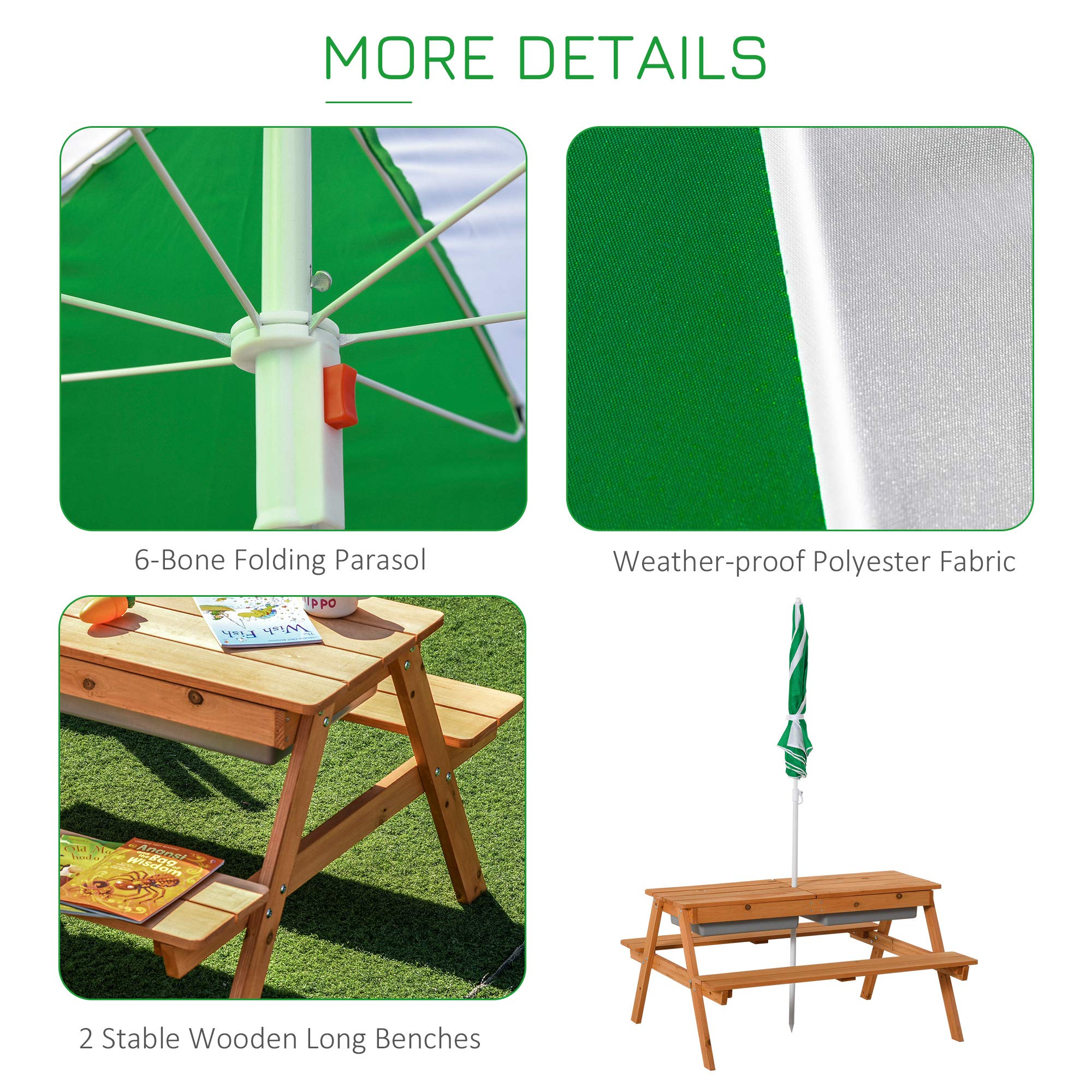 Kids 3-in-1 Sand Water Picnic Table with Umbrella
