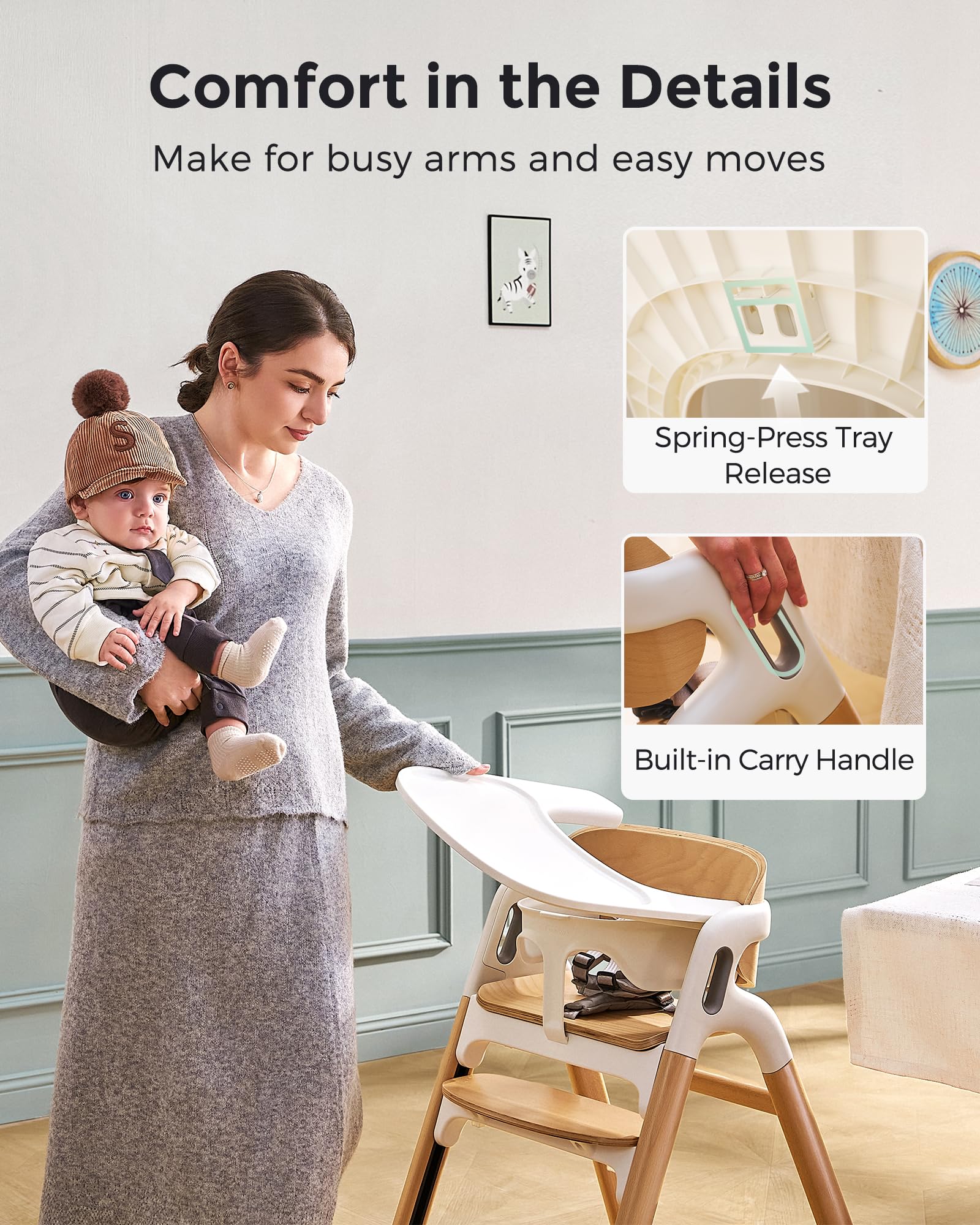 Convertible Wooden High Chair for Babies and Toddlers
