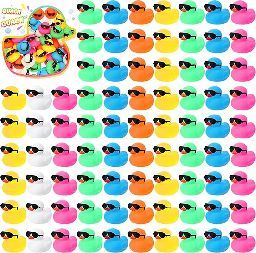 Pack Mini Rubber Ducks Set Bath Toys in Bulk with Sunglasses Float