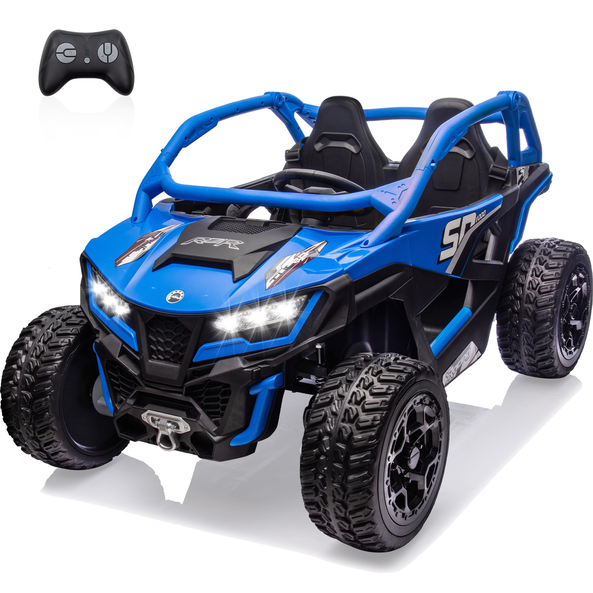 wanan XL 24V Ride on Toys for Big Kids 10AH Real Spacious 2-Seater, 4 x75W Motor 5MPH Ride on Car Kid UTV for Kids 3-8, EVA Tire, Remote Control, Bluetooth Music, 4 Spring Suspension (Blue)