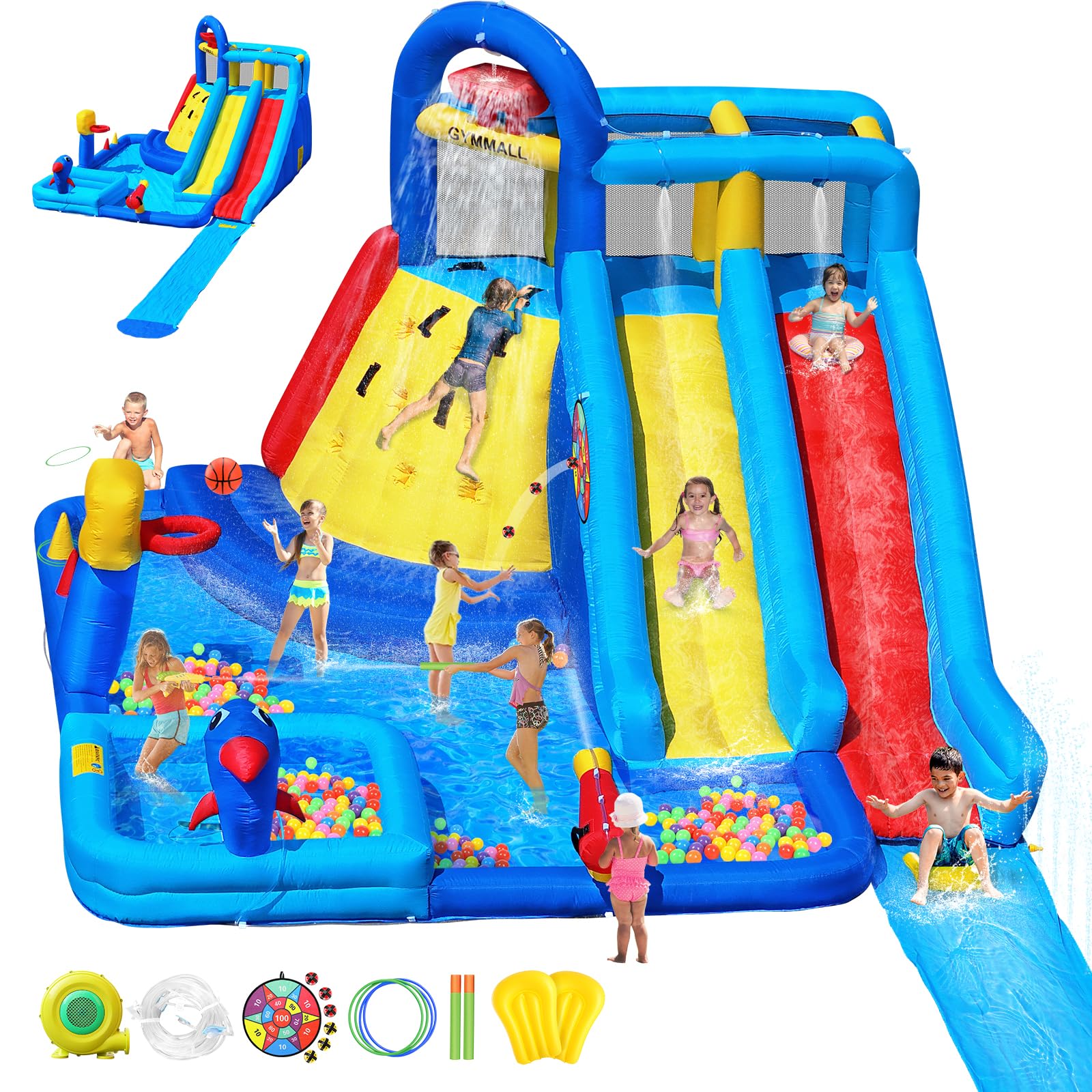 Inflatable Bounce House with Water Slide for Kids