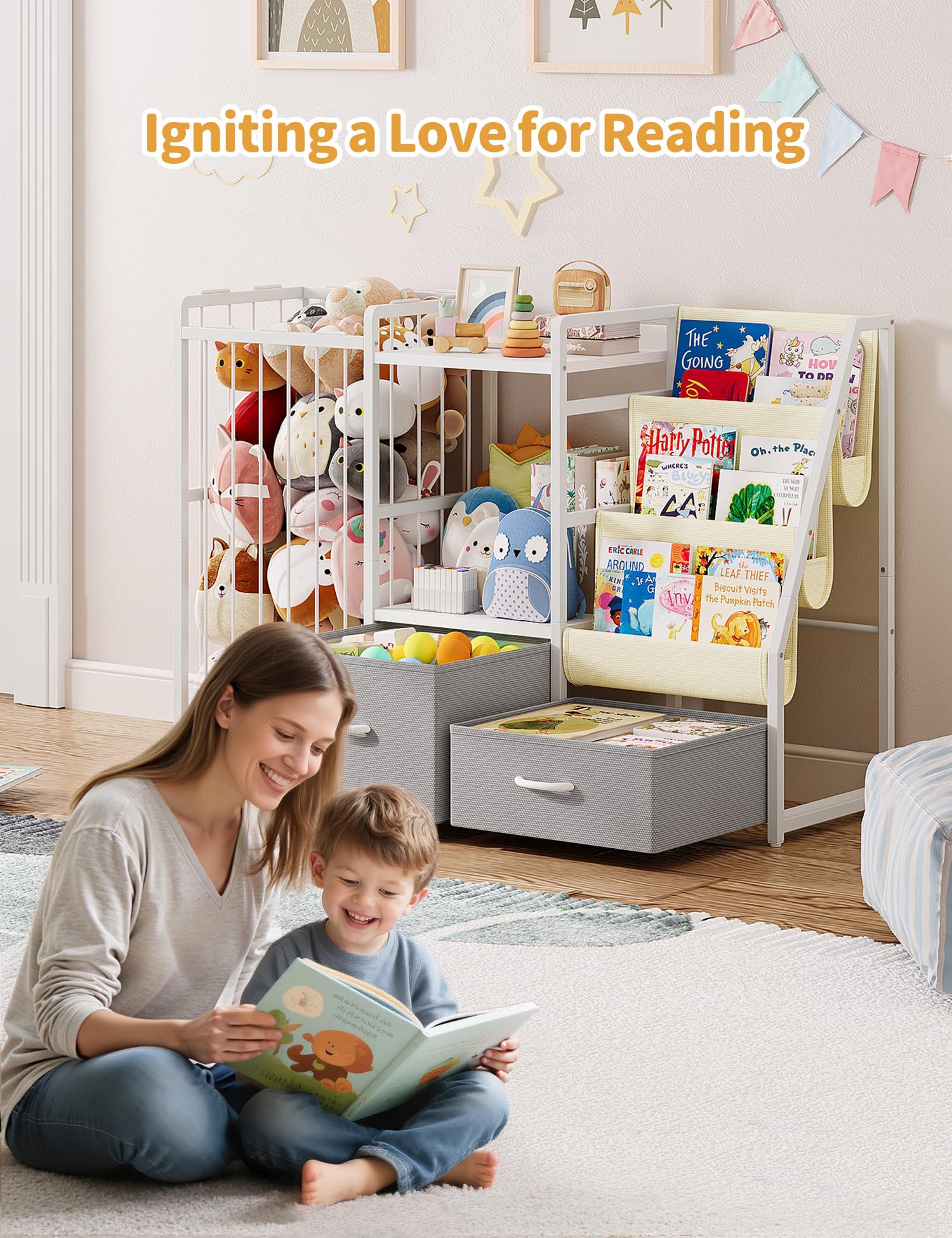 3-Tier Kids Bookshelf with Toy Storage