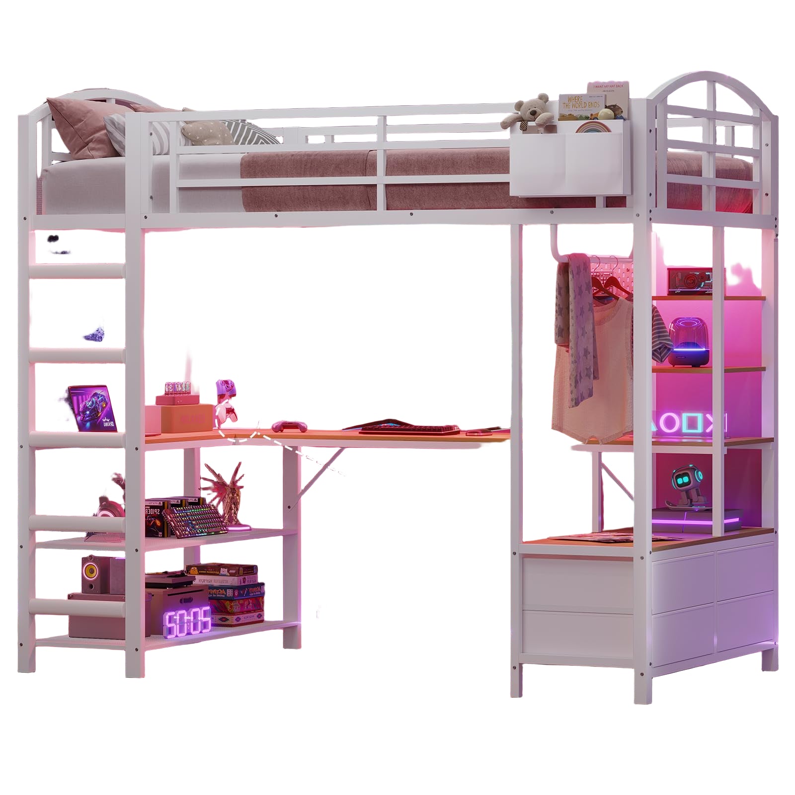 Loft Bed Twin Size with L Shape Desk,4 Drawers