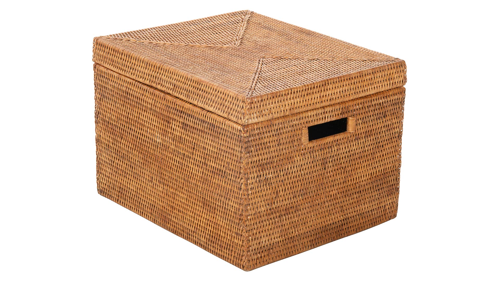 La Jolla Rattan Box Basket - Wicker Storage Basket with Lid, Decorative