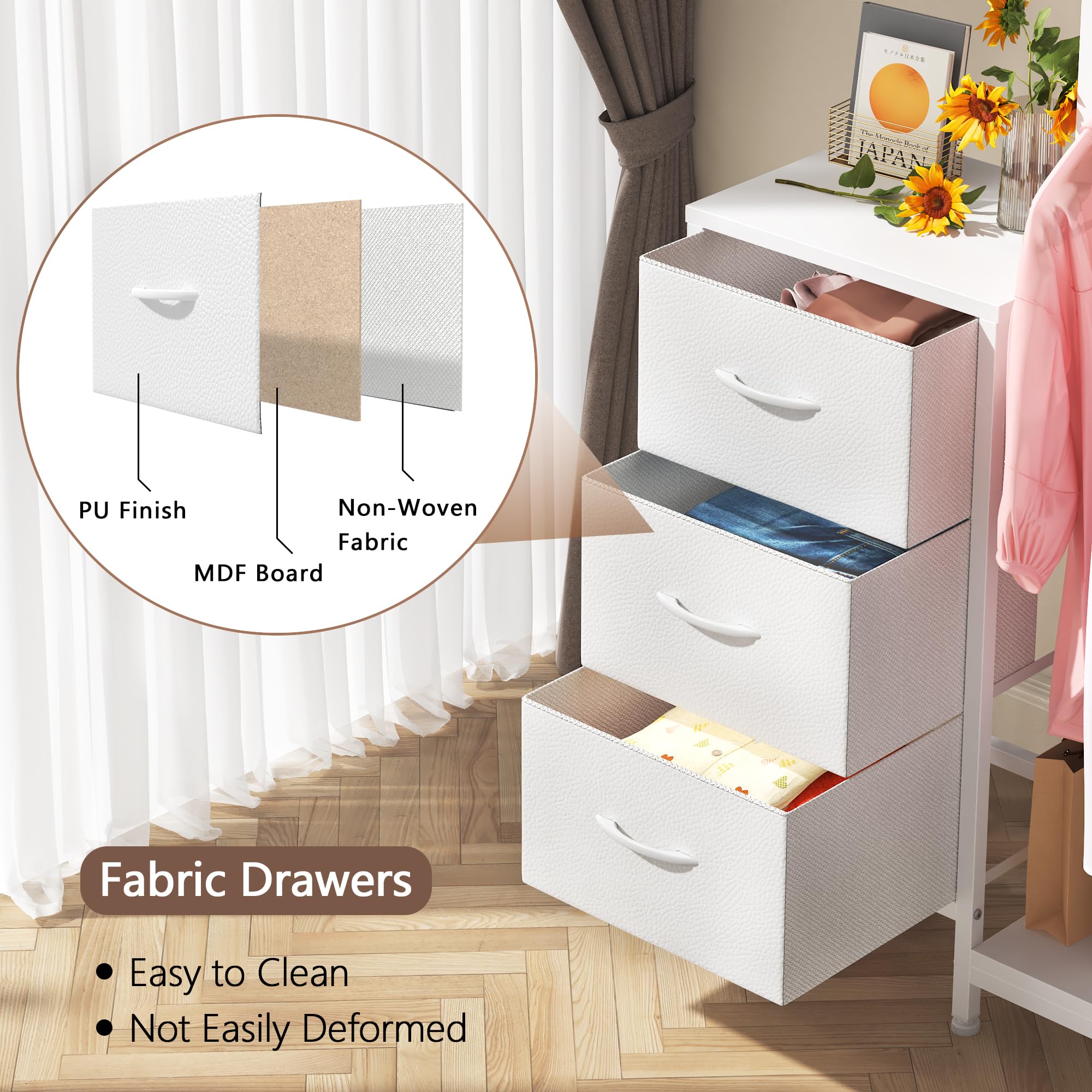 Dresser with Hanging Rack and 3 Drawers