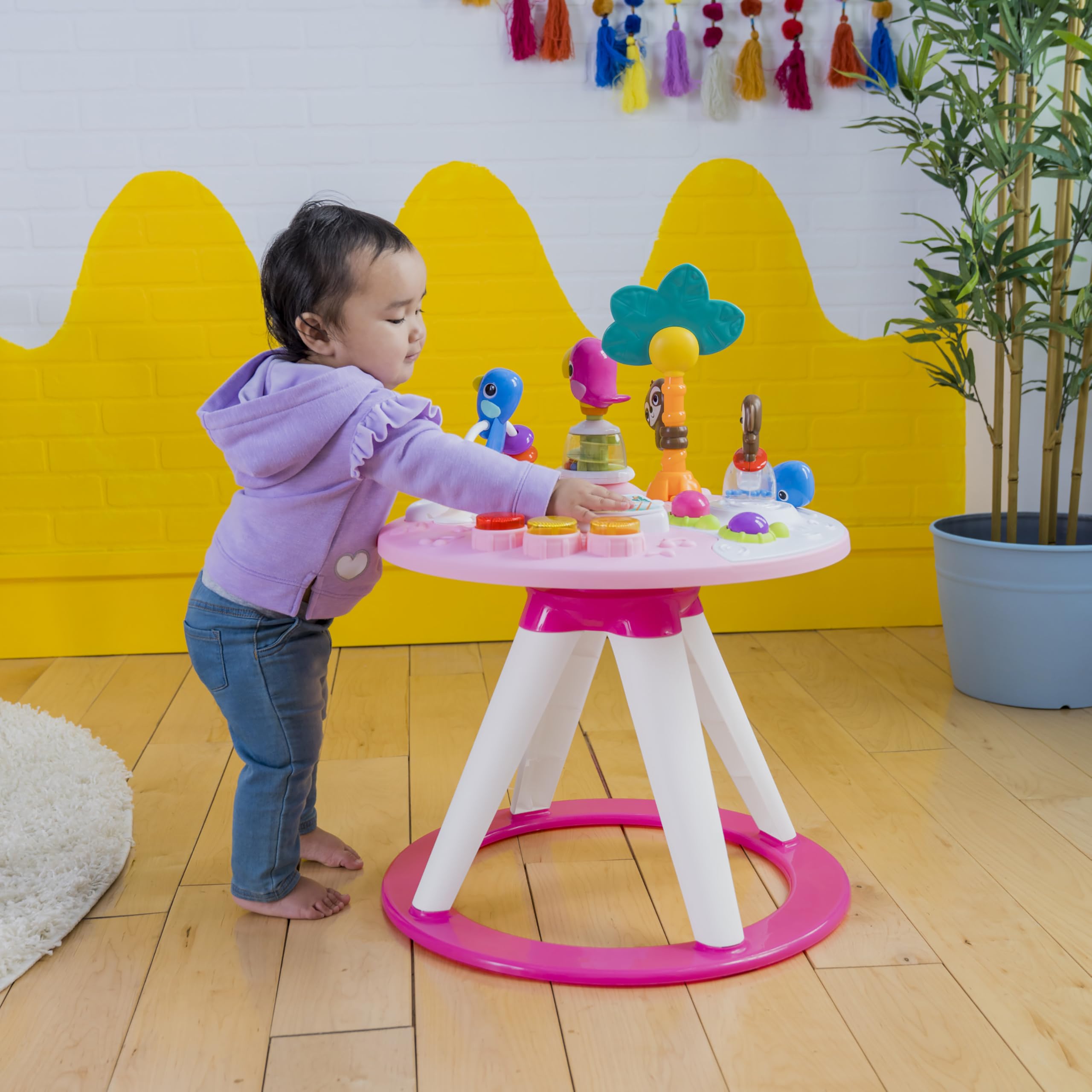 Bright Starts Around We Go 2-in-1 Baby Walker, Discovery Activity Center and Table, Tropic Coral, Ages 6 Months+