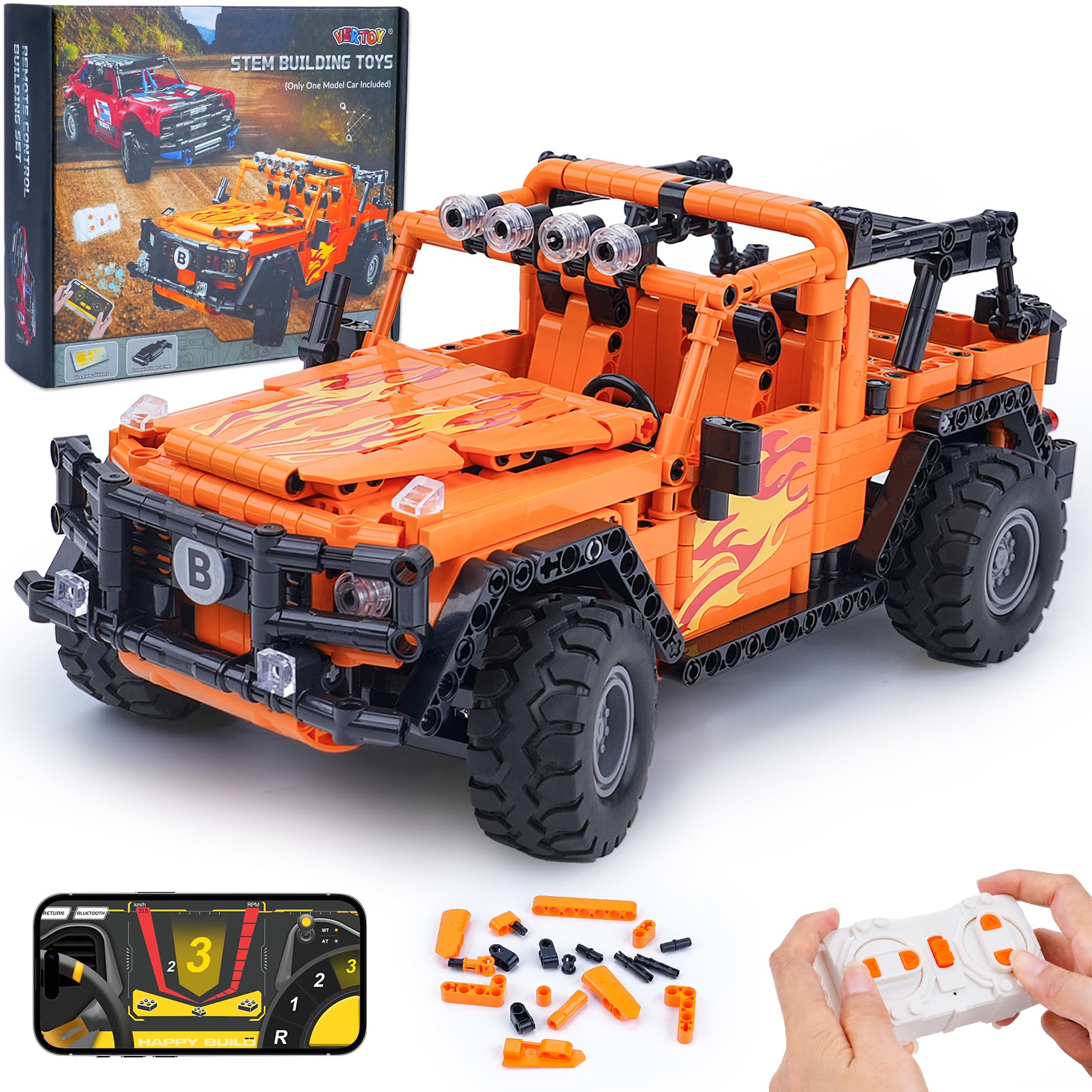STEM Building Car Toys for Kids Boys - Remote & APP Control Block Set
