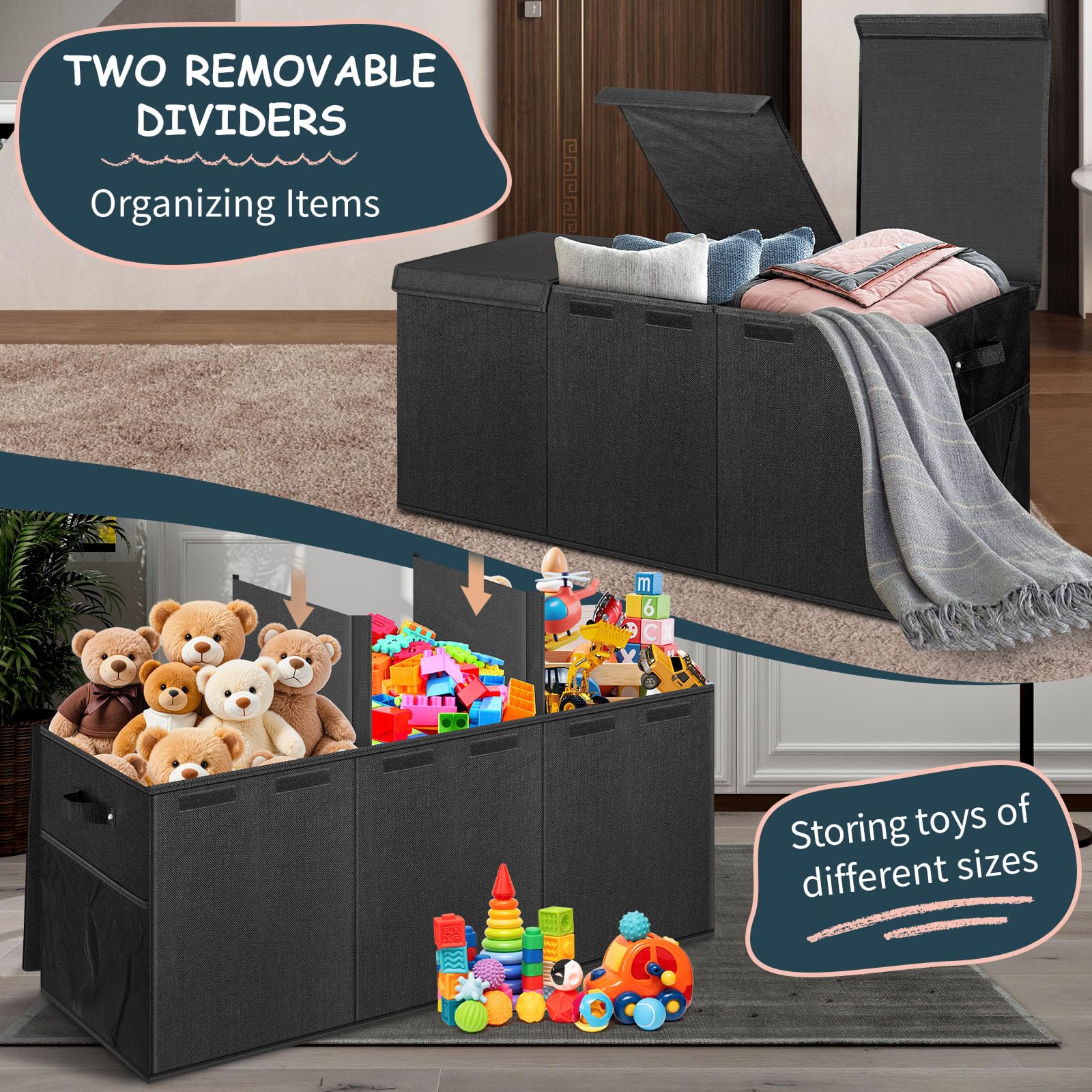 Extra Large Toy Box with Lids and Dividers - Collapsible Storage Organizer