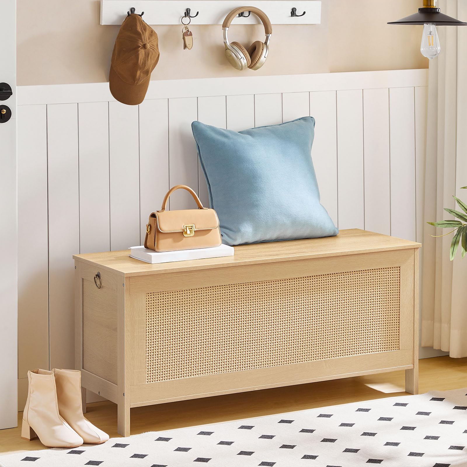 Storage Bench with Faux Rattan Decoration