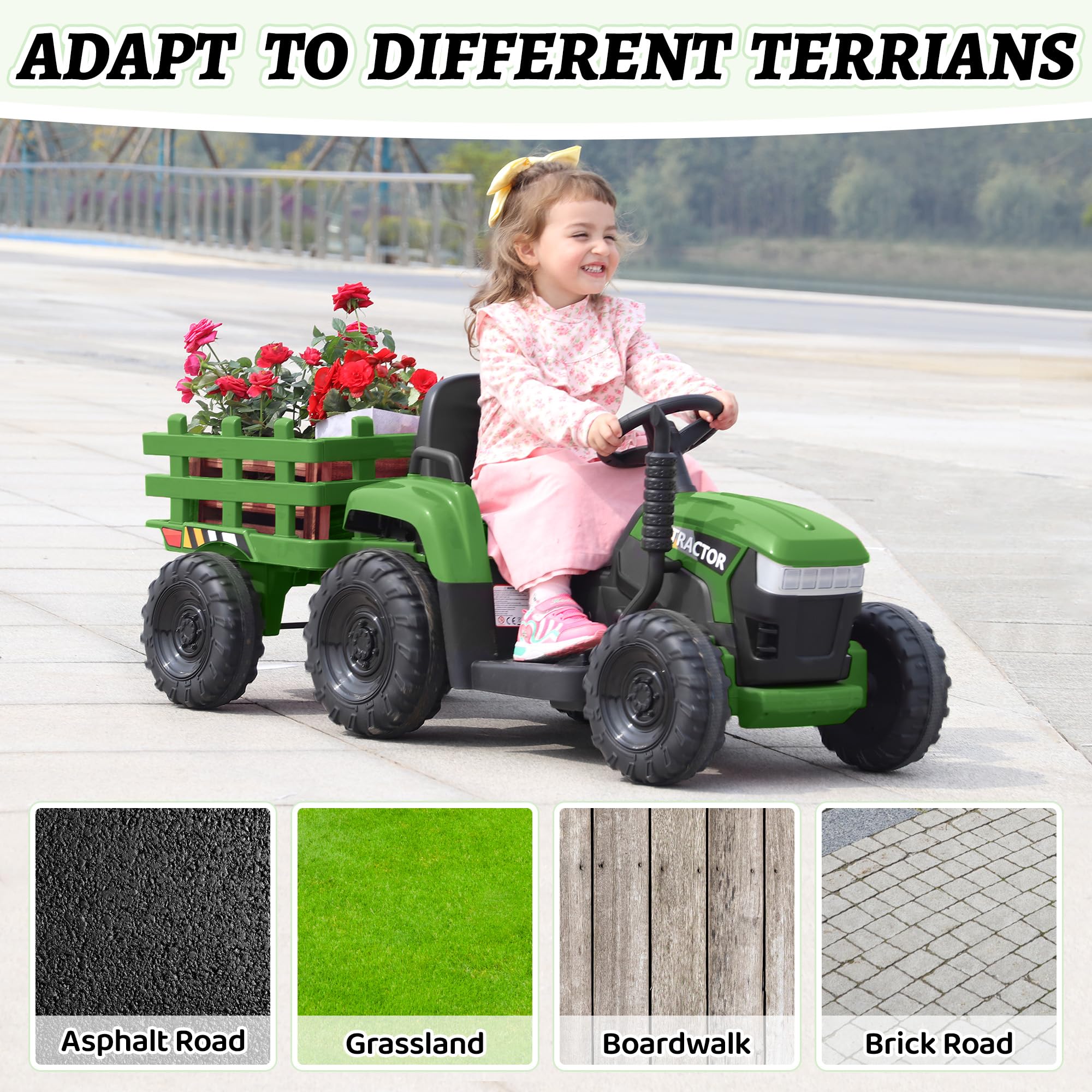 12V Electric Ride-On Tractor with Trailer for Kids