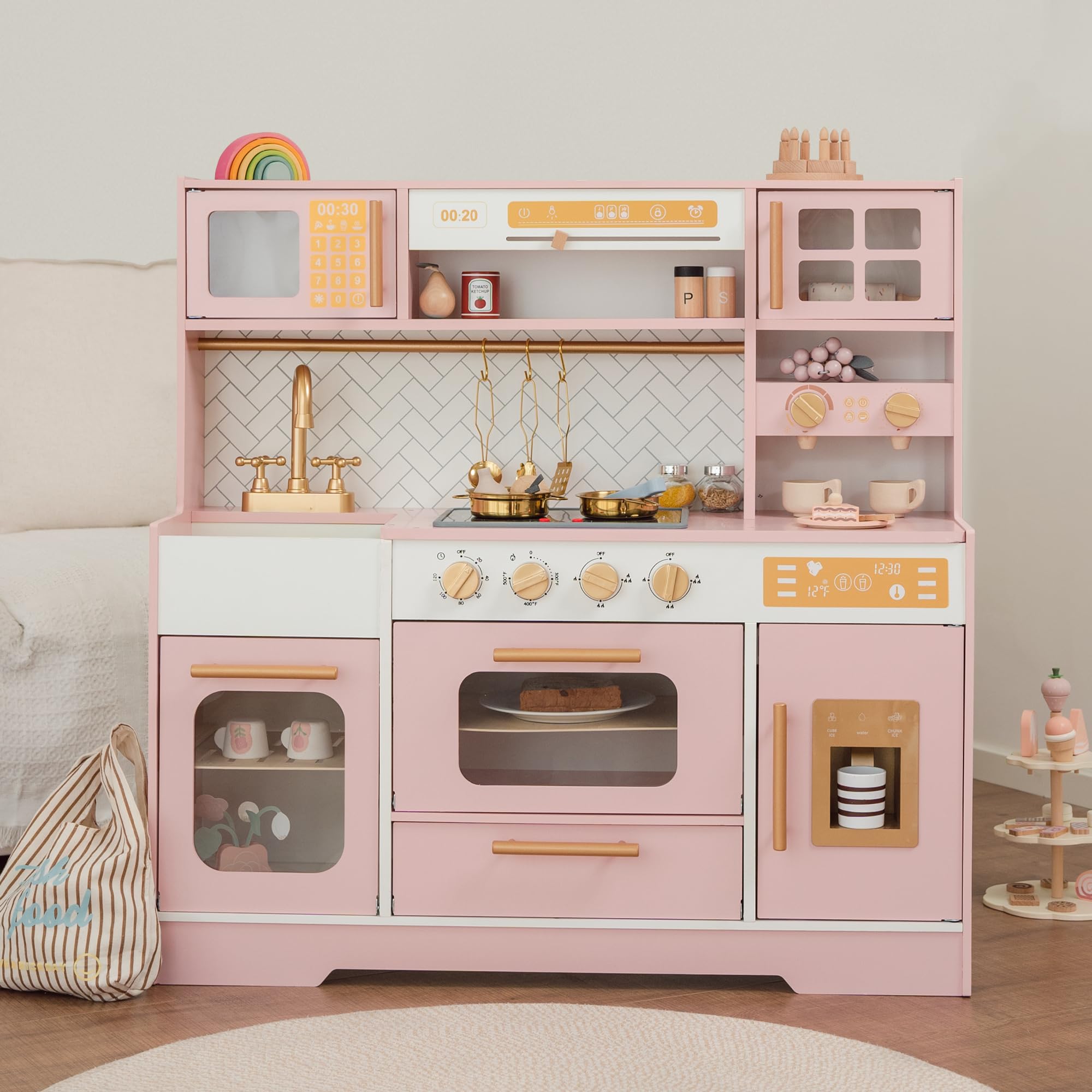 Wooden Play Kitchen Set with Lights and Sounds