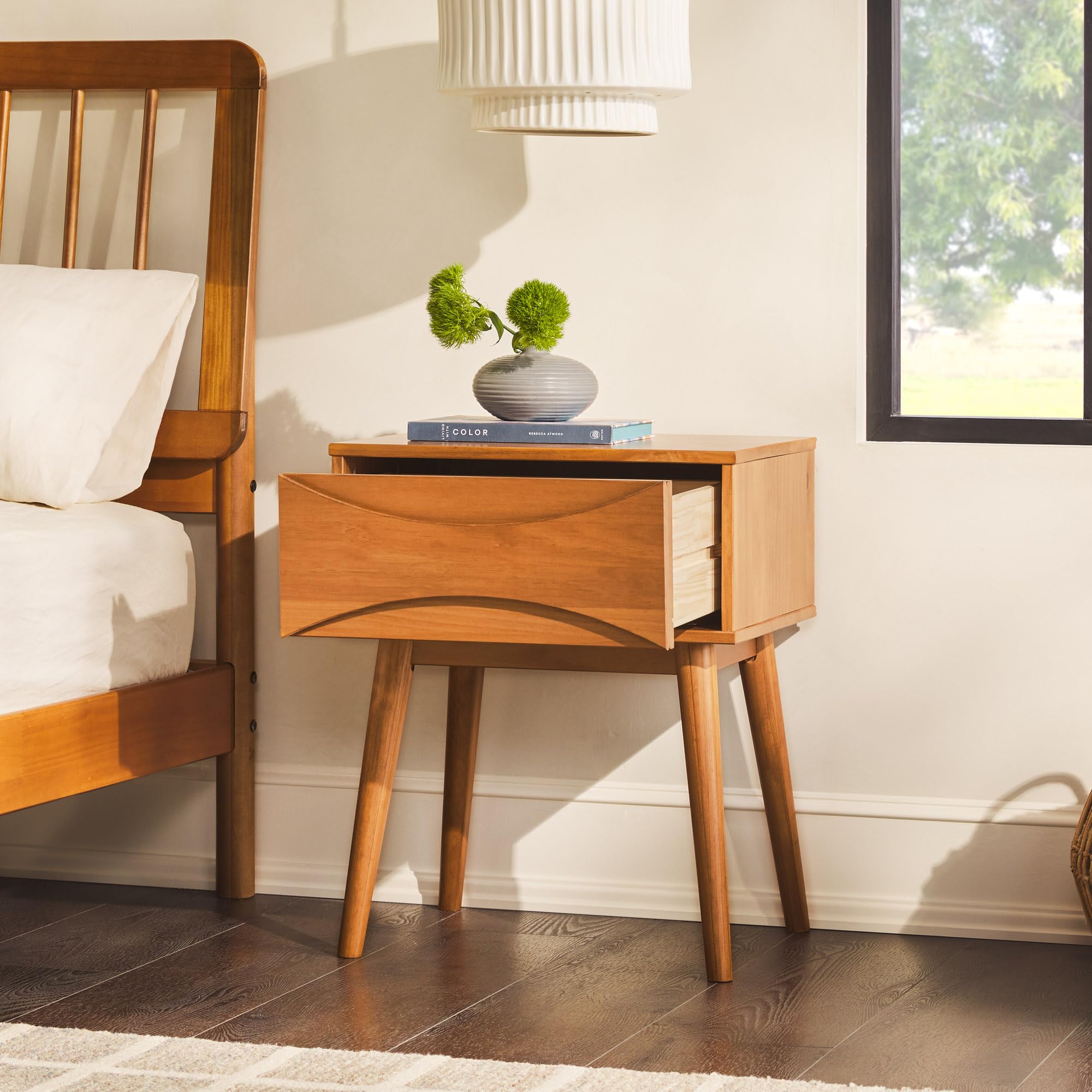 Atticus Solid Wood Retro 1-Drawer Nightstand, 25 Inch