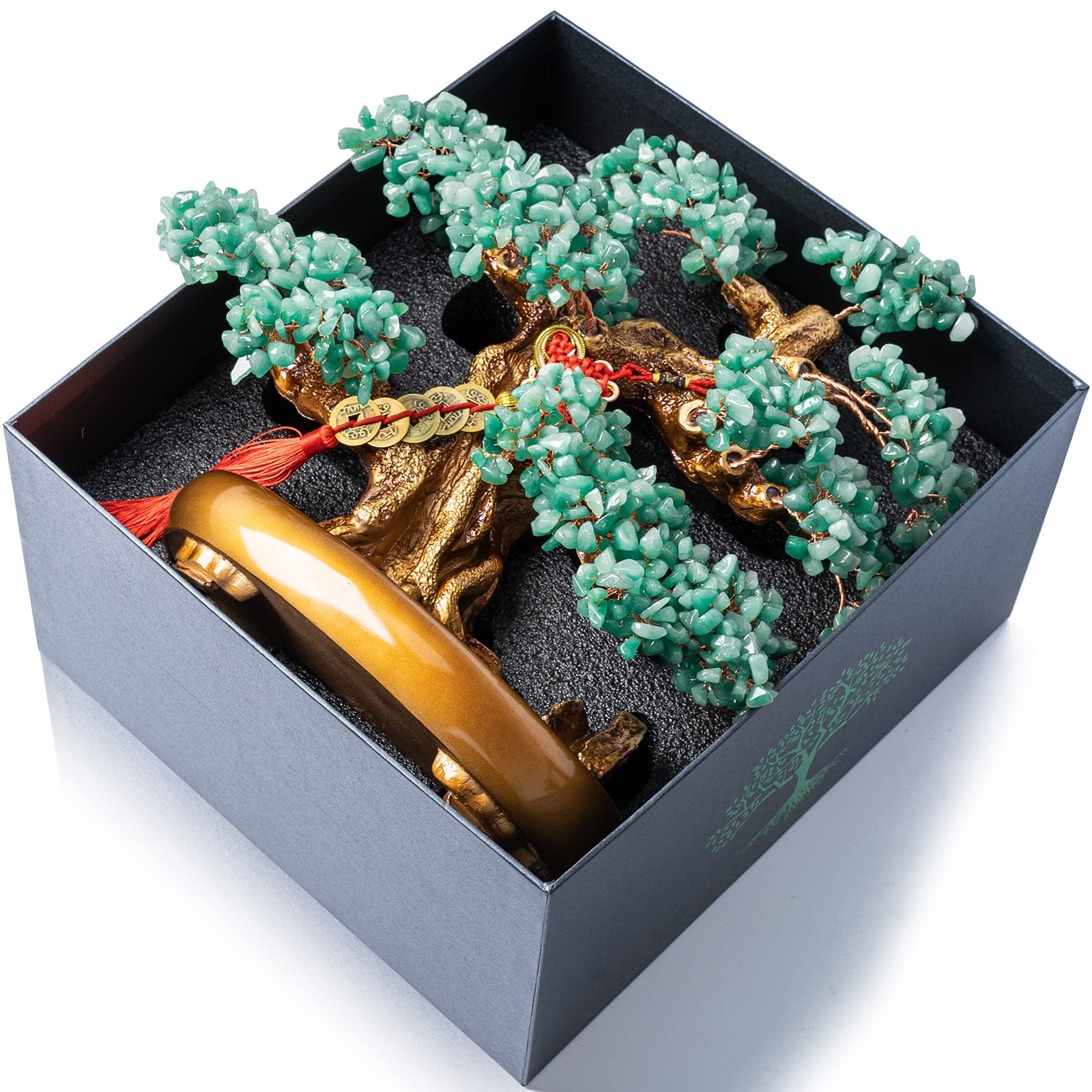 Green Aventurine Gemstone Crystal Bonsai Tree of Life Large Feng Shui