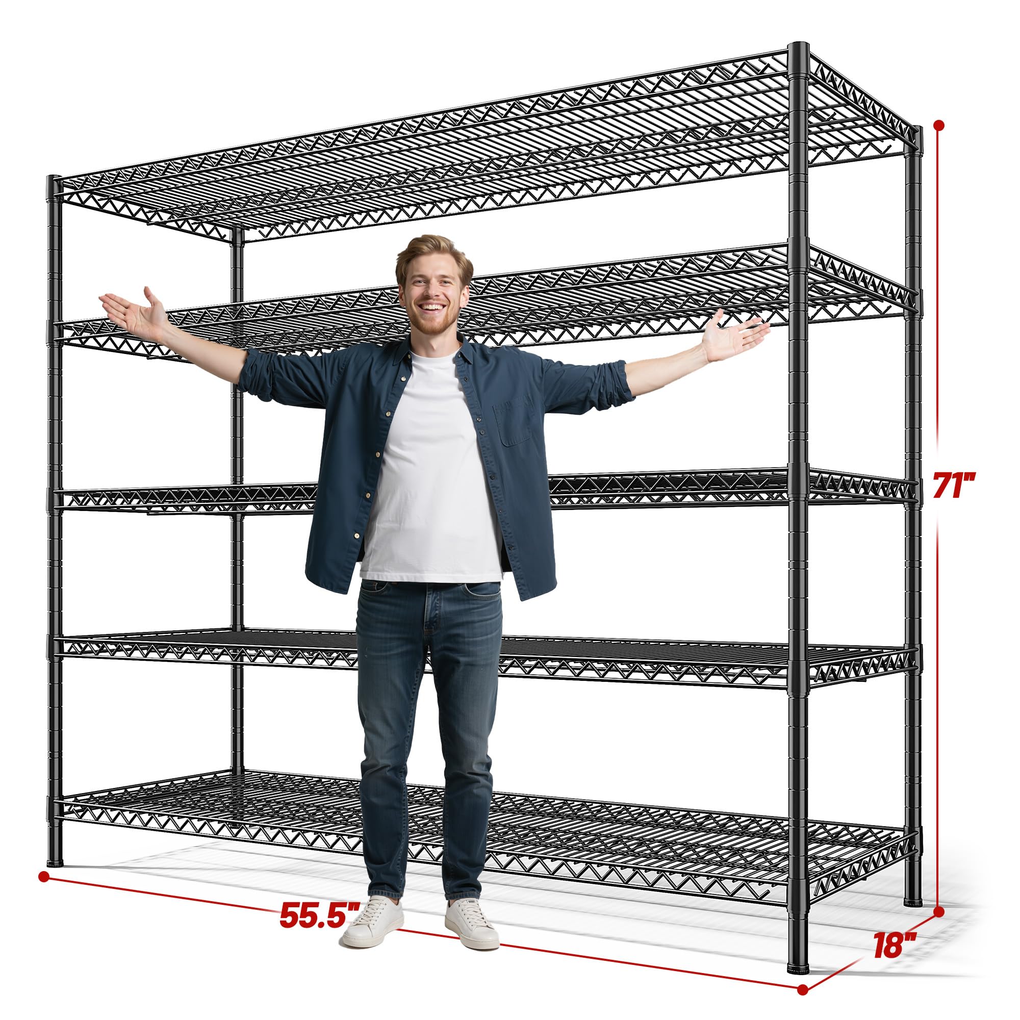 5-Tier Heavy Duty Wire Shelving Unit 3200LBS Capacity
