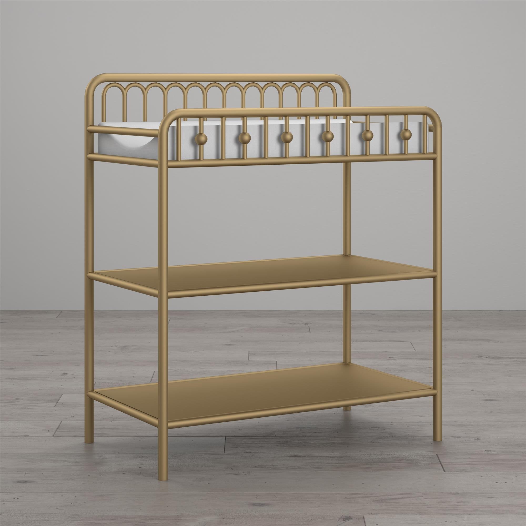 Gold Metal Baby Changing Table with Shelves