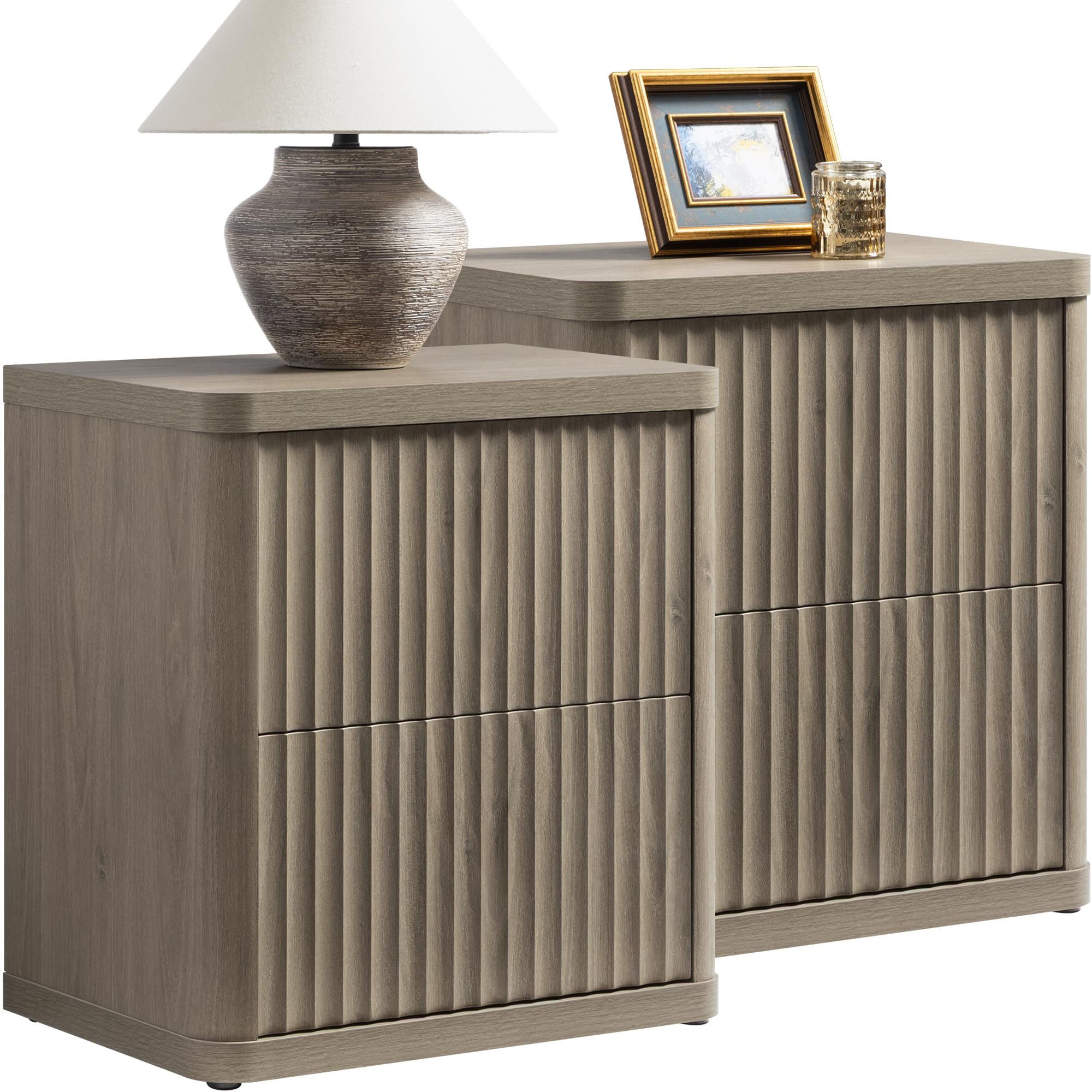 2-Drawer Nightstand Set Grey Alder