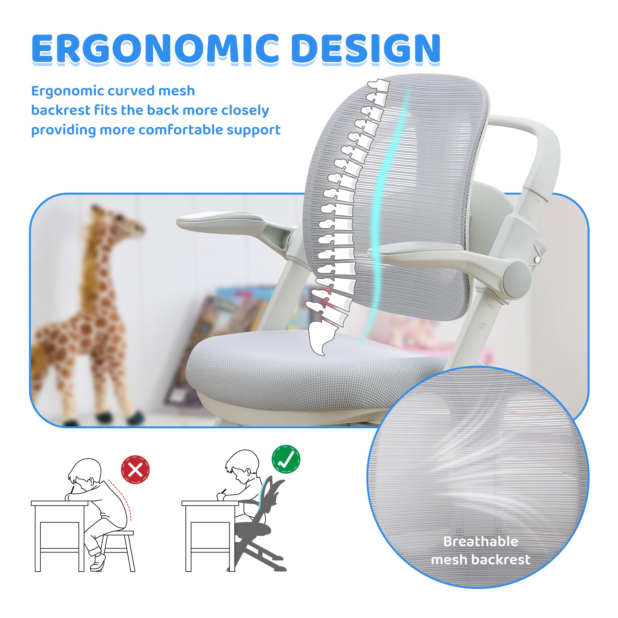 Ergonomic Kids Desk Chair with Adjustable Footrest