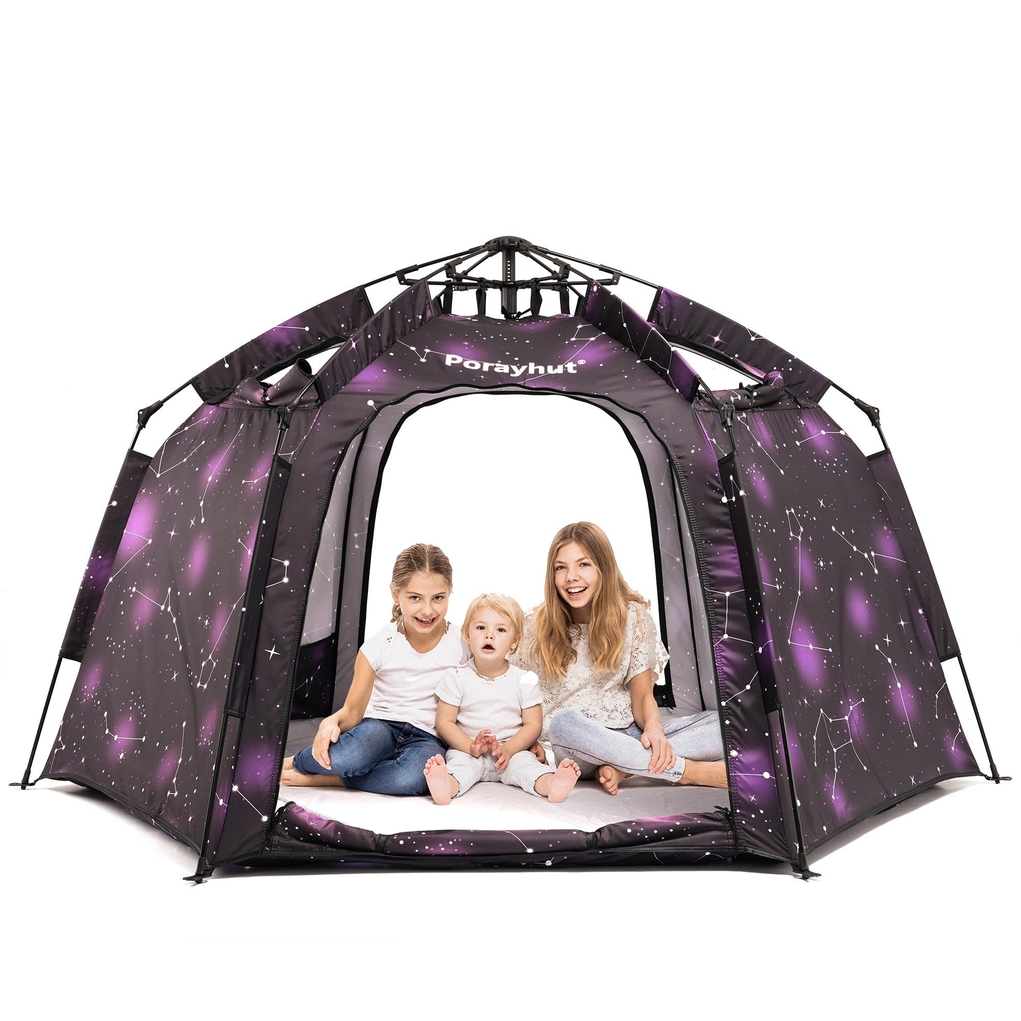 Hexagon Kids Play Tent with LED Strip Lights Indoor Children Play House