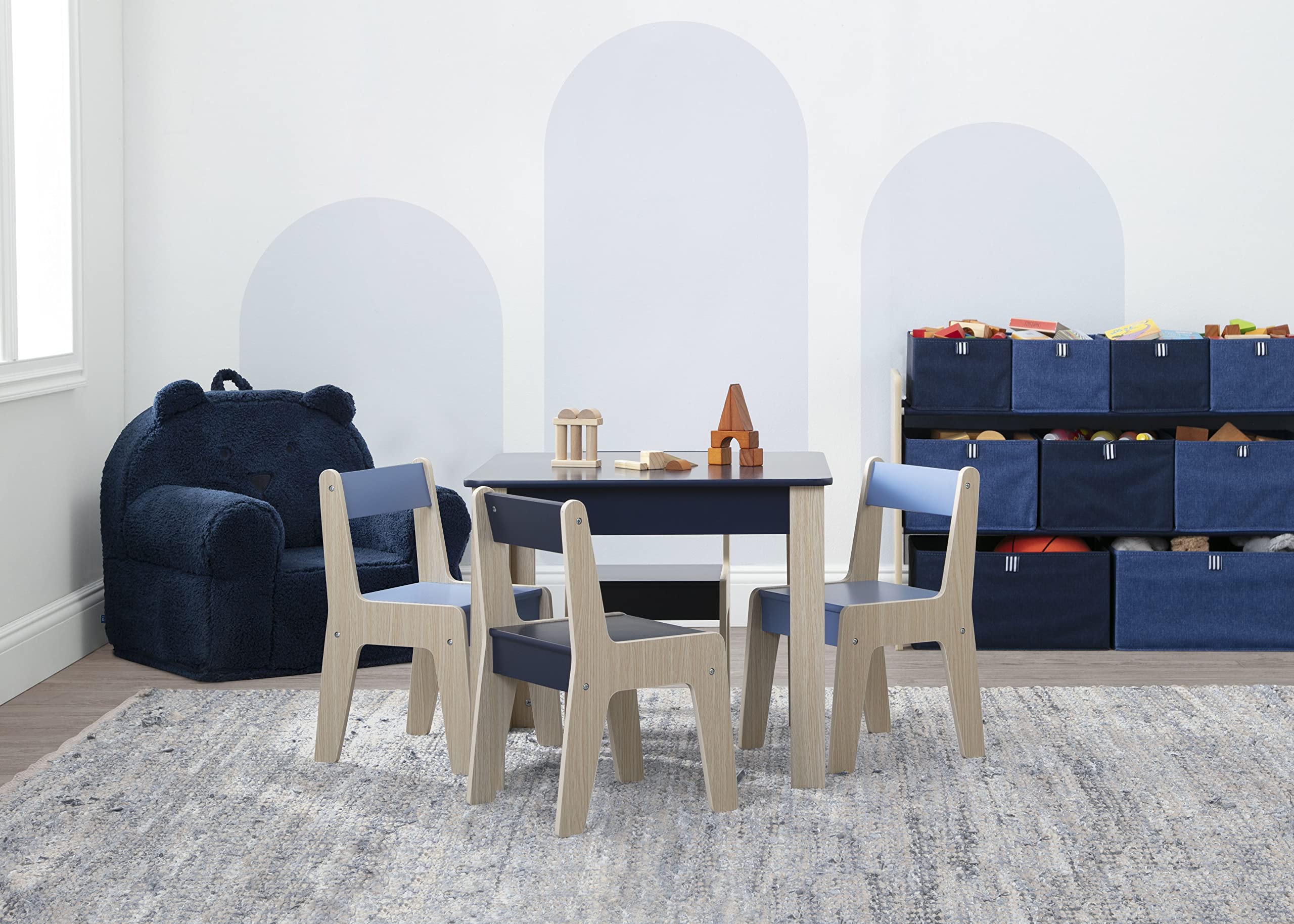 Kids Table and Chair Set - Navy Natural Wood