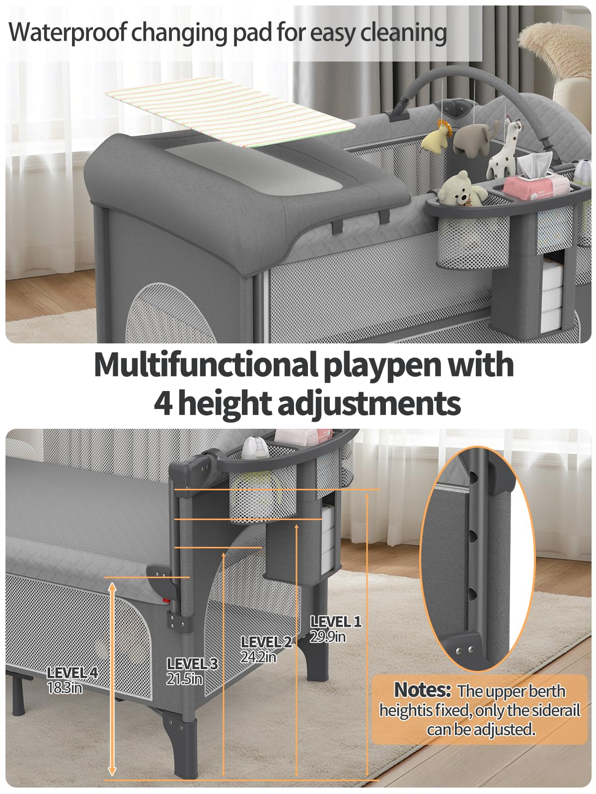 4-in-1 Adjustable Bedside Bassinet with Changing Table