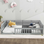Full Size Floor Bed with Safety Guardrails and Pillows for Kids