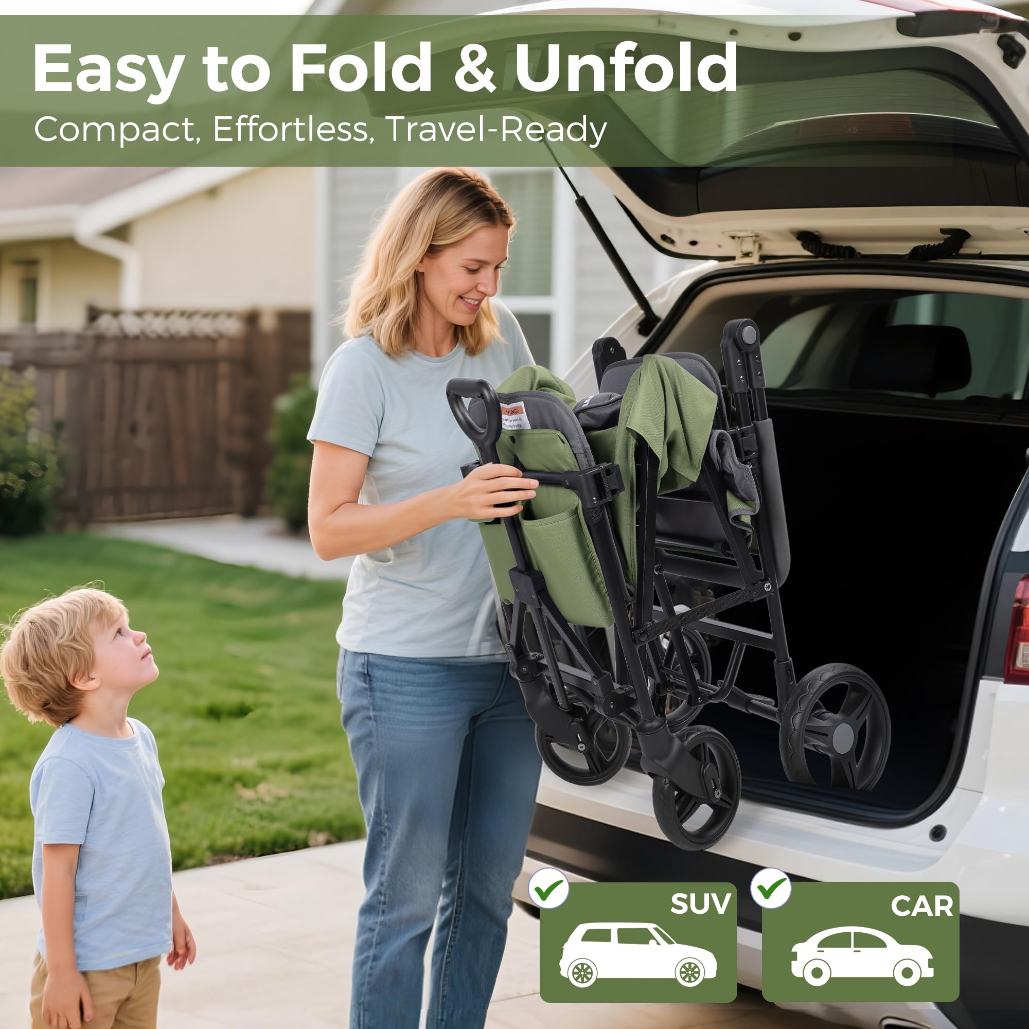 4-in-1 Convertible Stroller Wagon for 2 Kids with Canopy