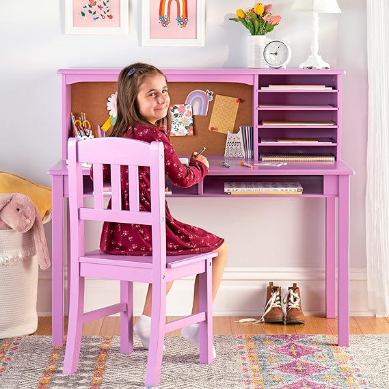 Kids Media Desk and Chair Set - Navy: Student's Workstation with Storage