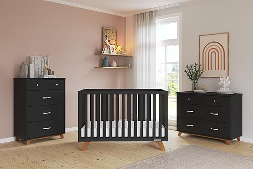 3-Drawer Dresser, Chest, Nightstand, 4-Piece Nursery Set (White/Natural)
