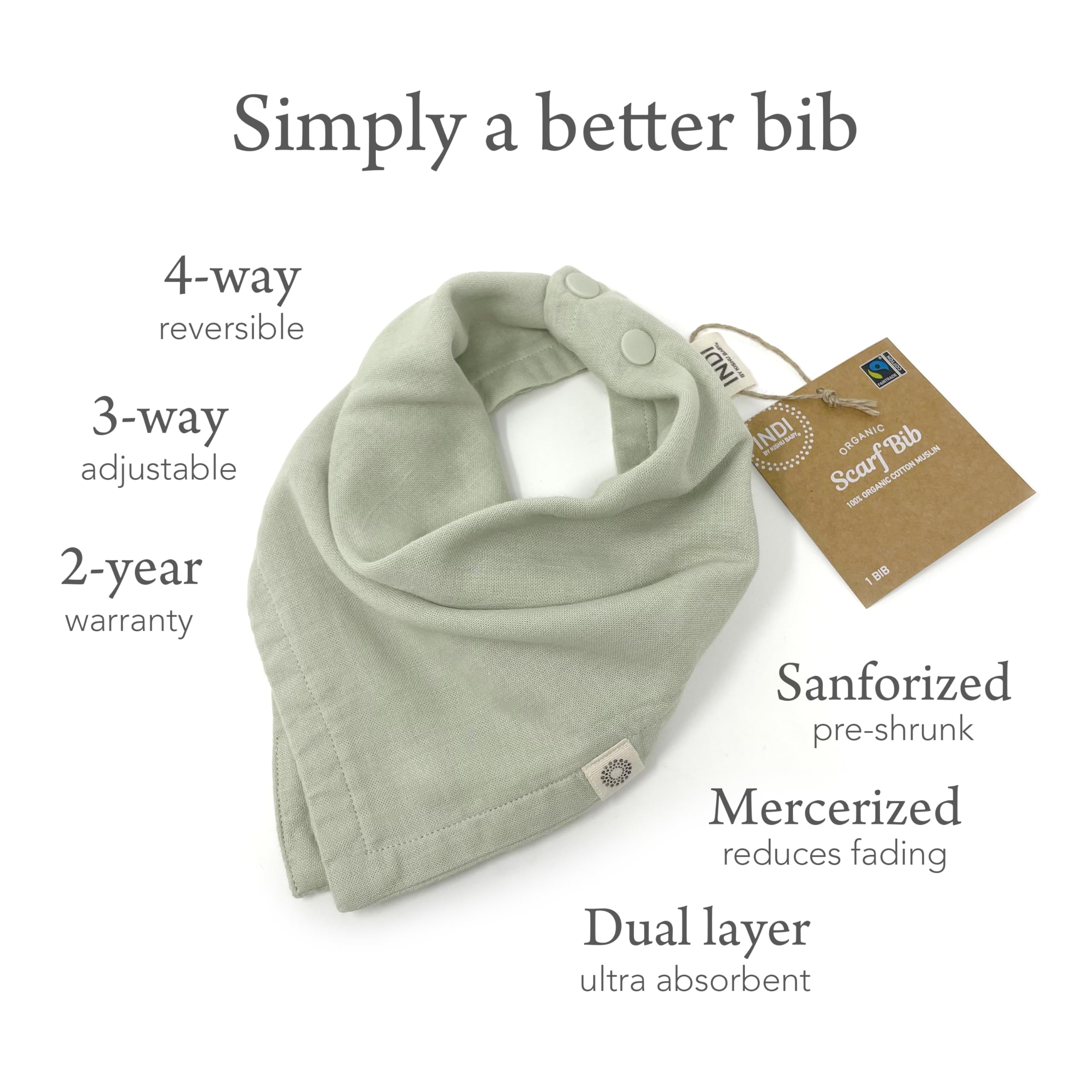 Kishu Baby Indi Organic Muslin Baby Bandana Bibs – Fairtrade, Soft 4-Way Reversible Drool Bibs for Boys & Girls – Absorbent, Unisex (Set of 5)