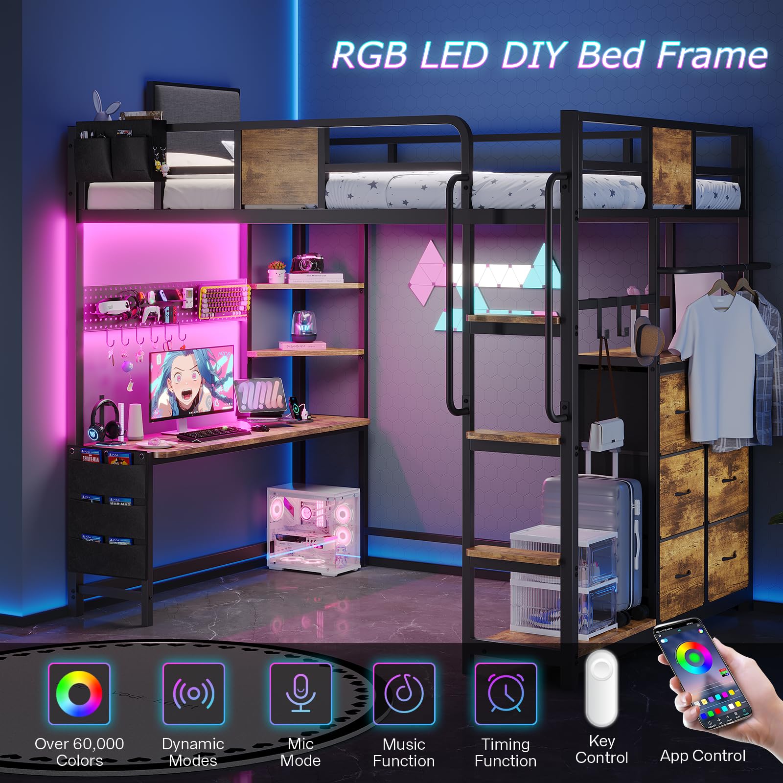 Twin Loft Bed with Desk and Storage