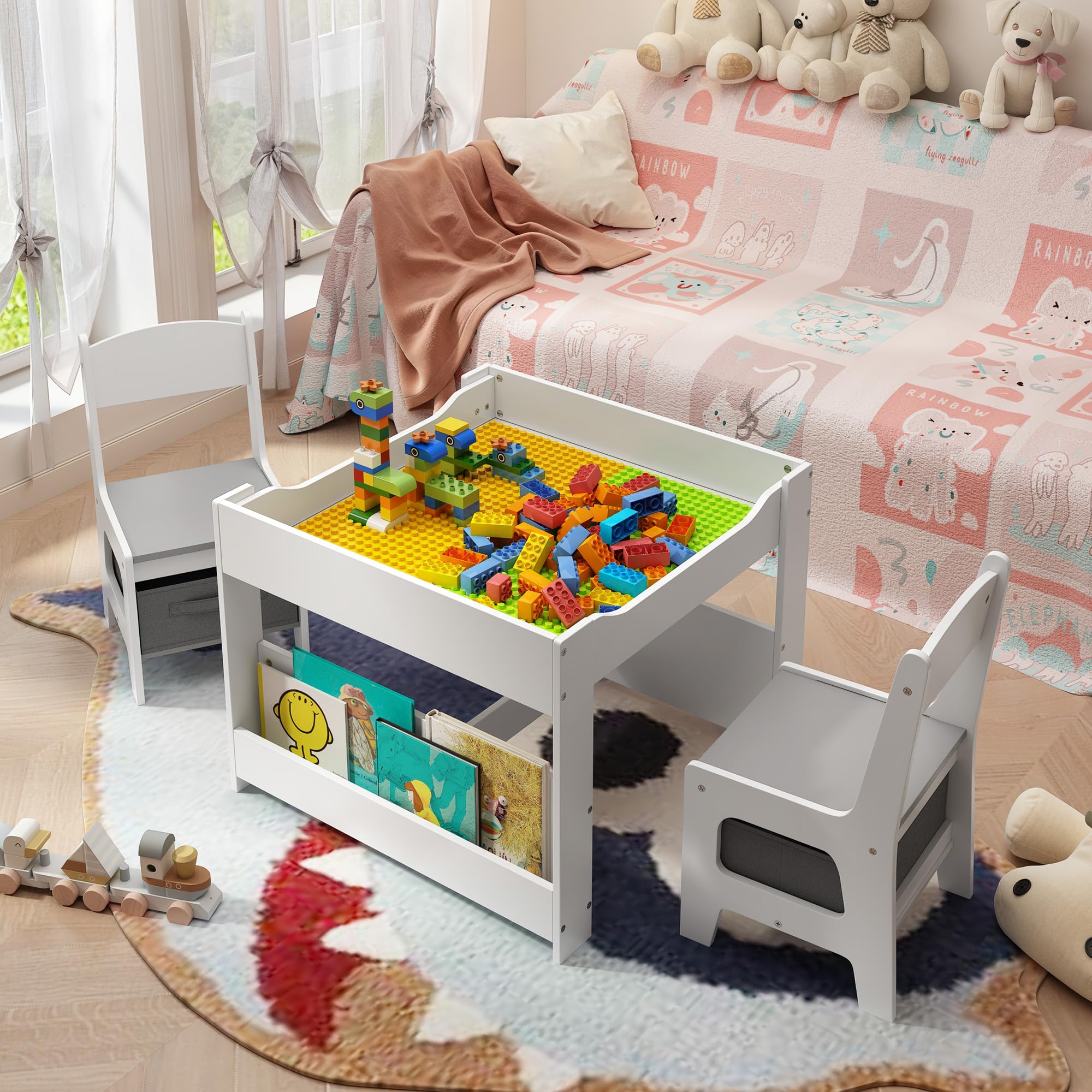 4-in-1 Kids Table and Chair Set with Storage
