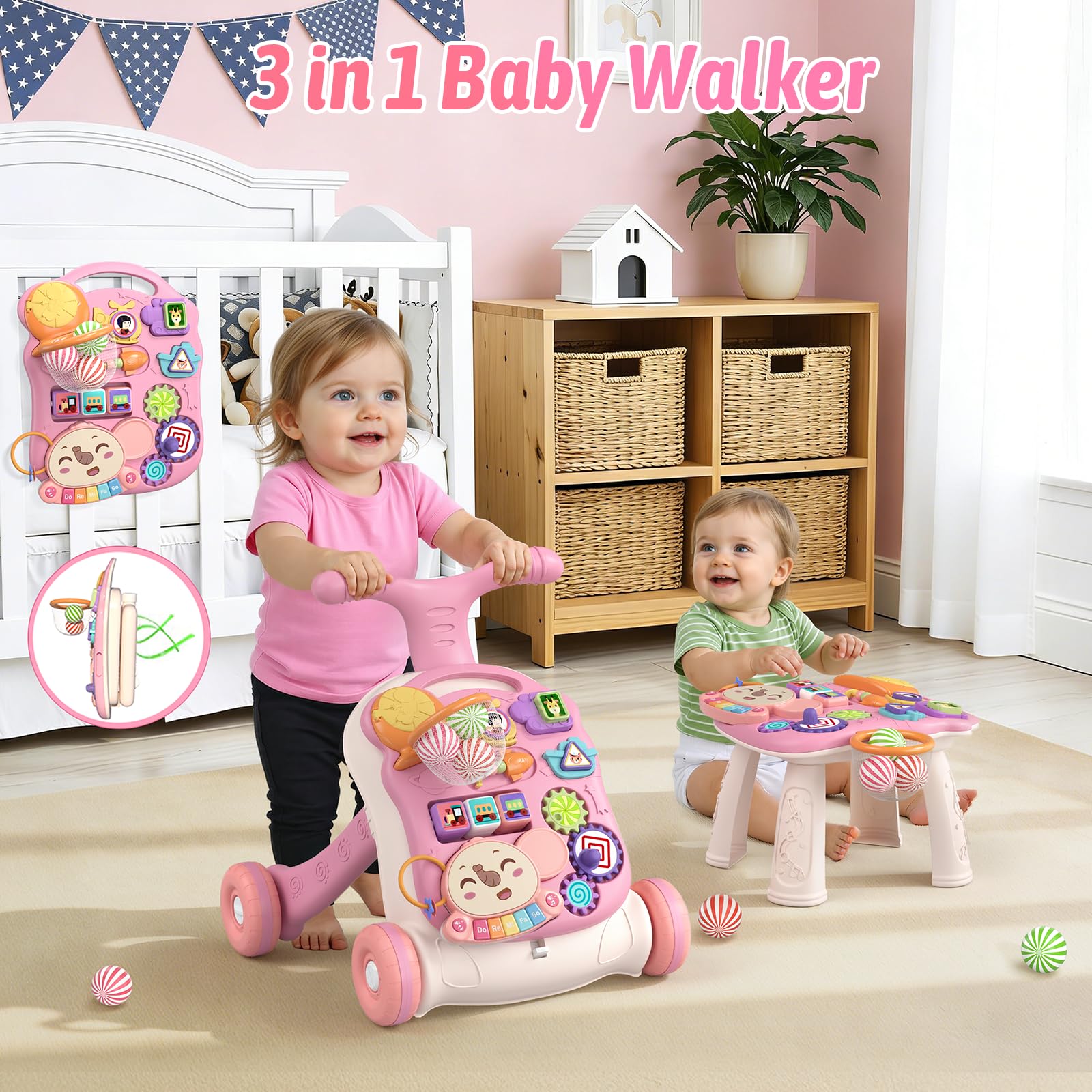 3-in-1 Baby Walker Activity Center with Music Panel