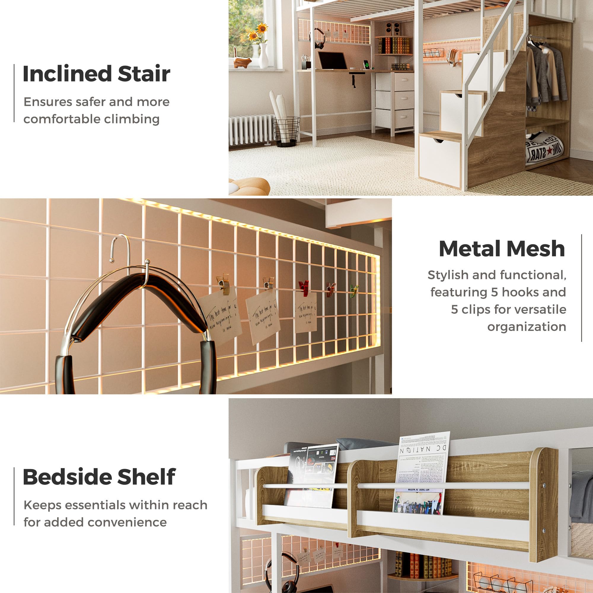 Twin Loft Bed with Desk and Storage Stairs