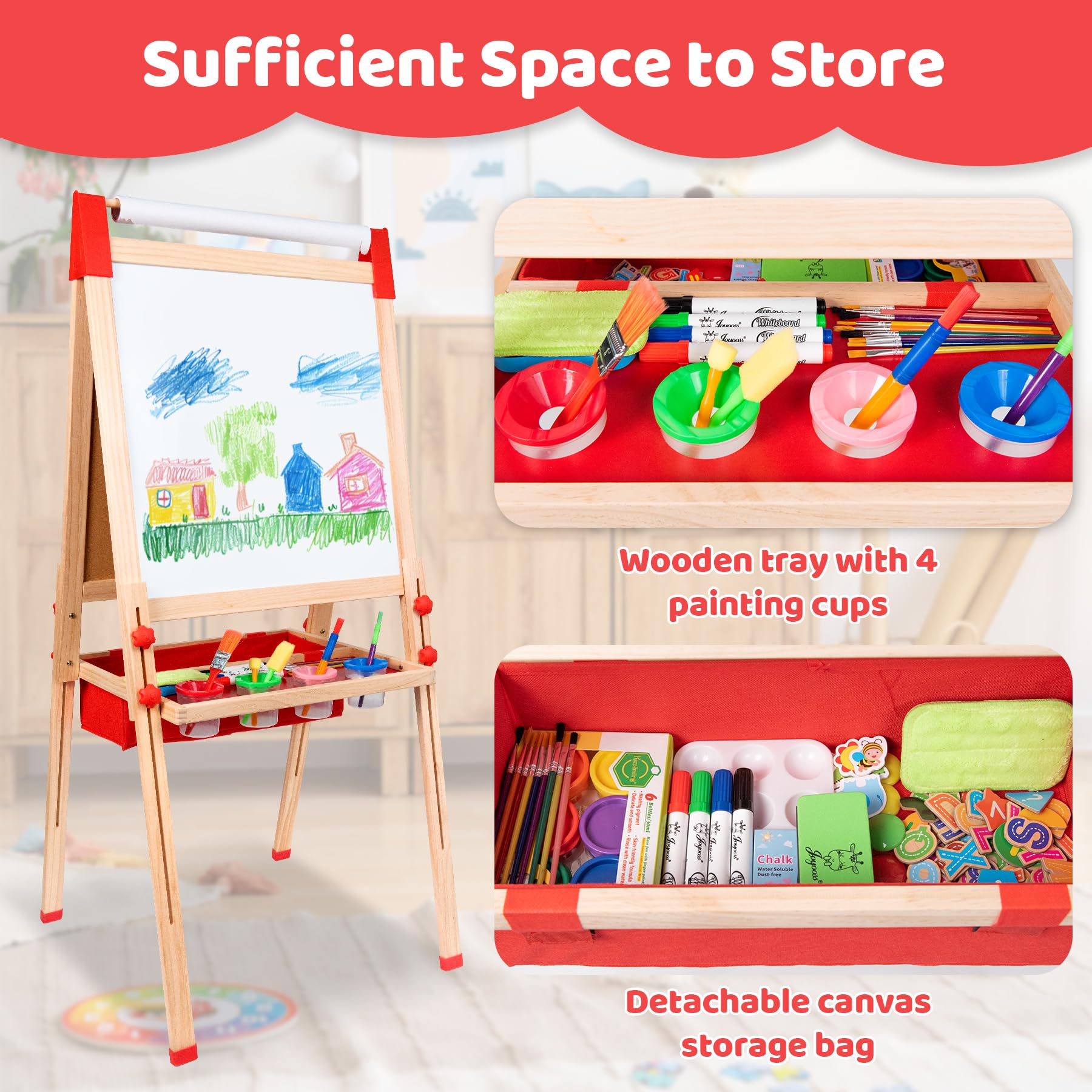 Adjustable Double-Sided Kids Art Easel with Storage