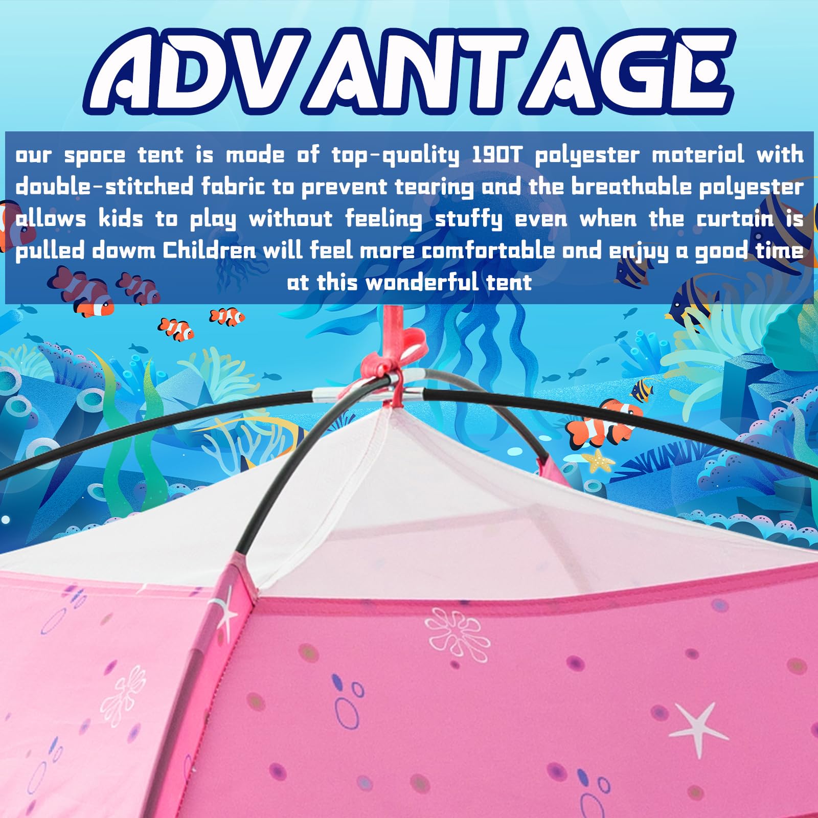 BLINWORLD Kids Play Mermaid Tent for Kids, Play Tentes Foldable Pop Up Indoor Outdoor Party Playhouse Tents Toy for Boys Girls-47 * 47 * 41 (Pink)