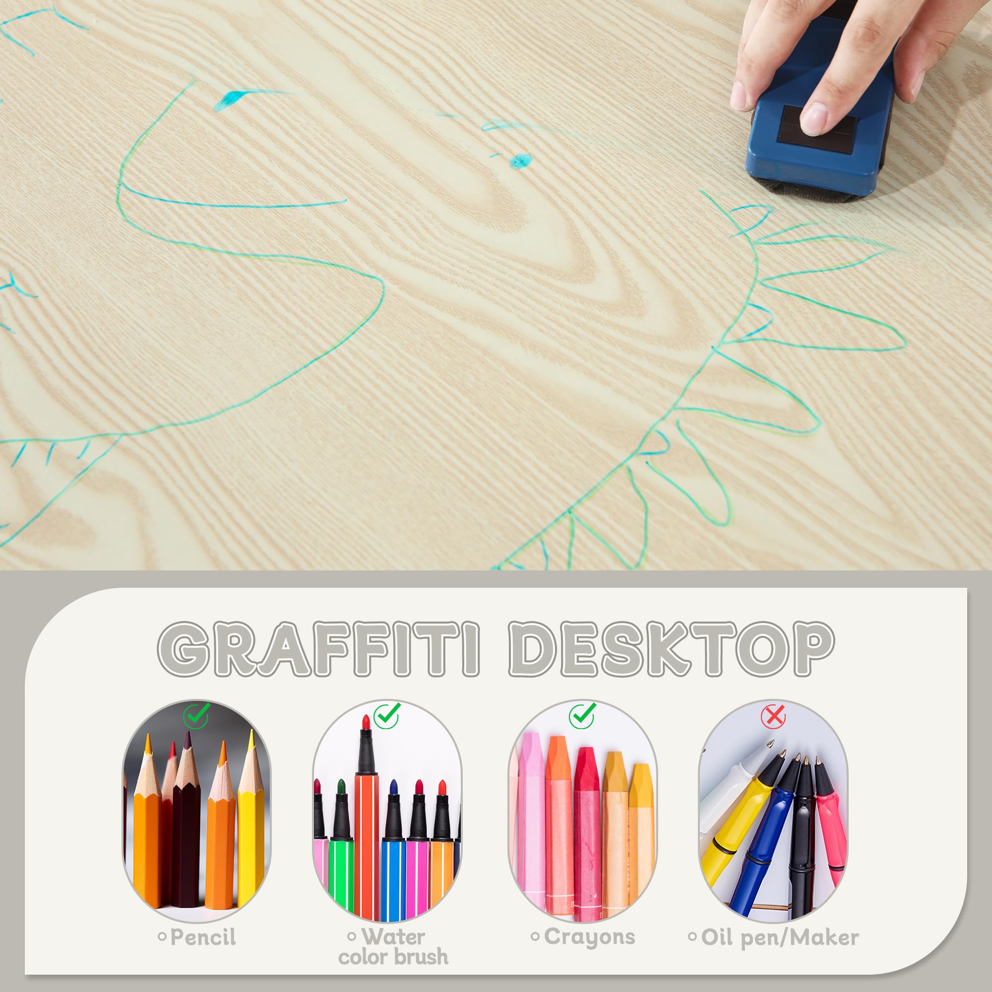 Height-Adjustable Kids Table and Chair Set with Graffiti Desktop