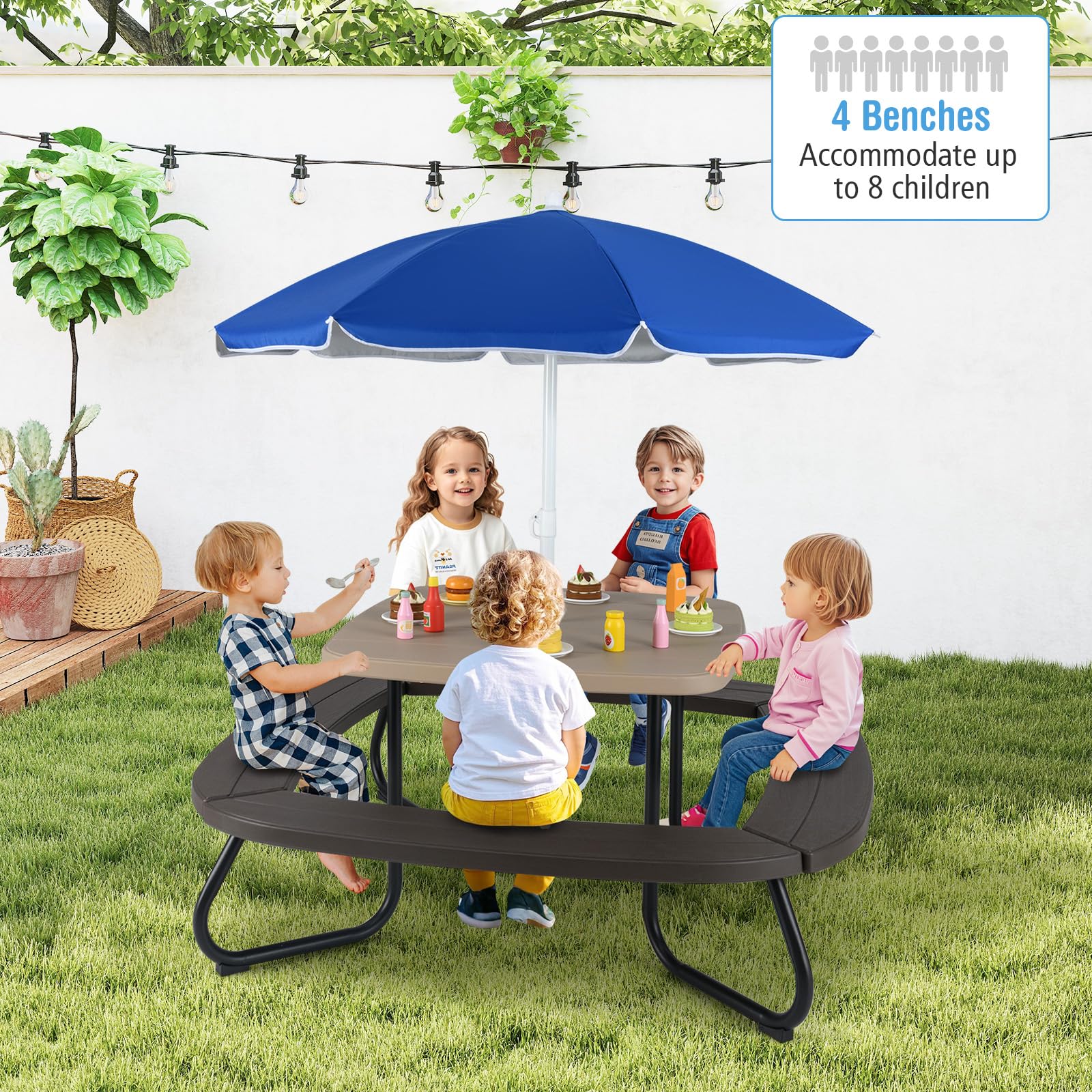 Kids Picnic Table with Umbrella - 8 Person Outdoor Set