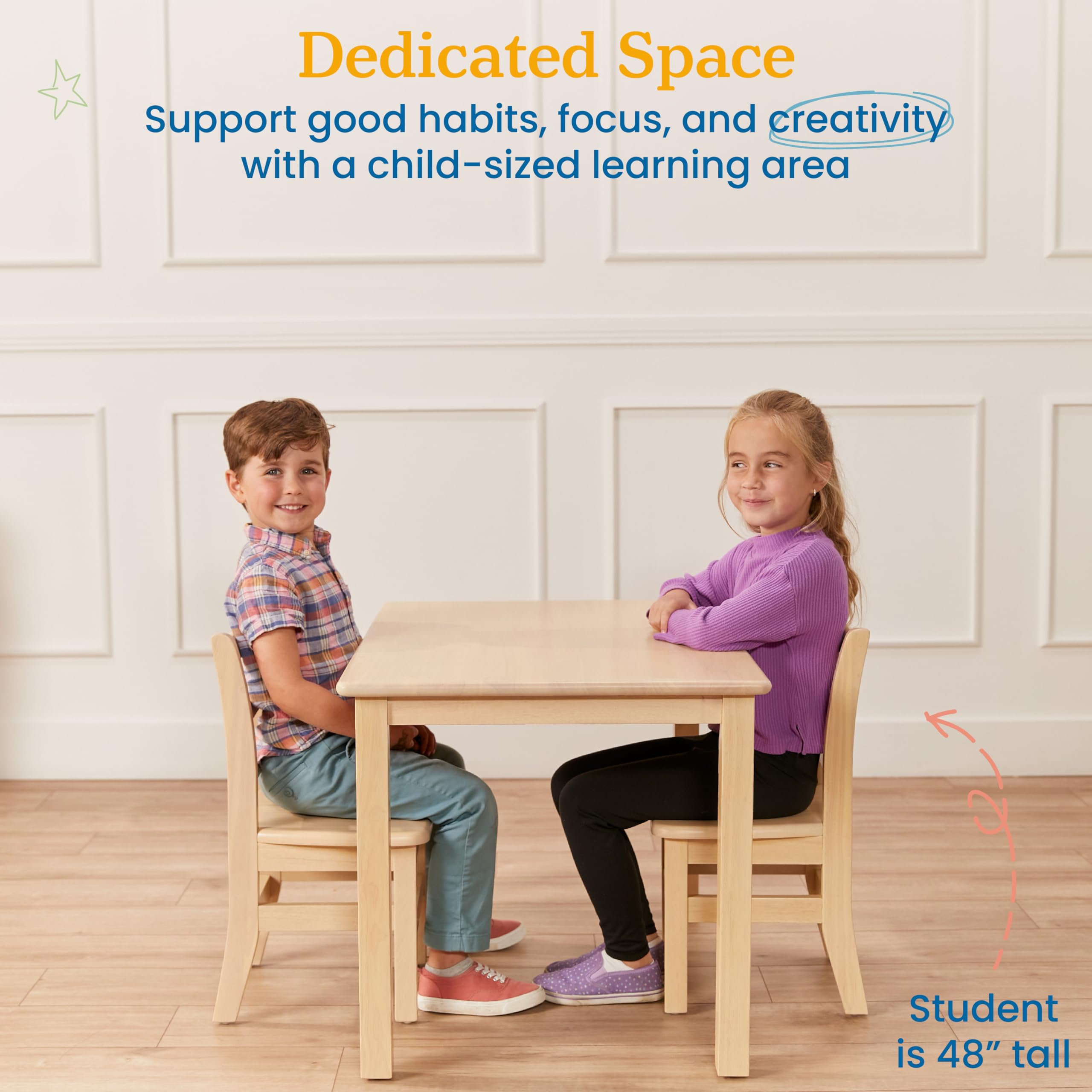 Rectangular Hardwood Table and Chair Set for Kids