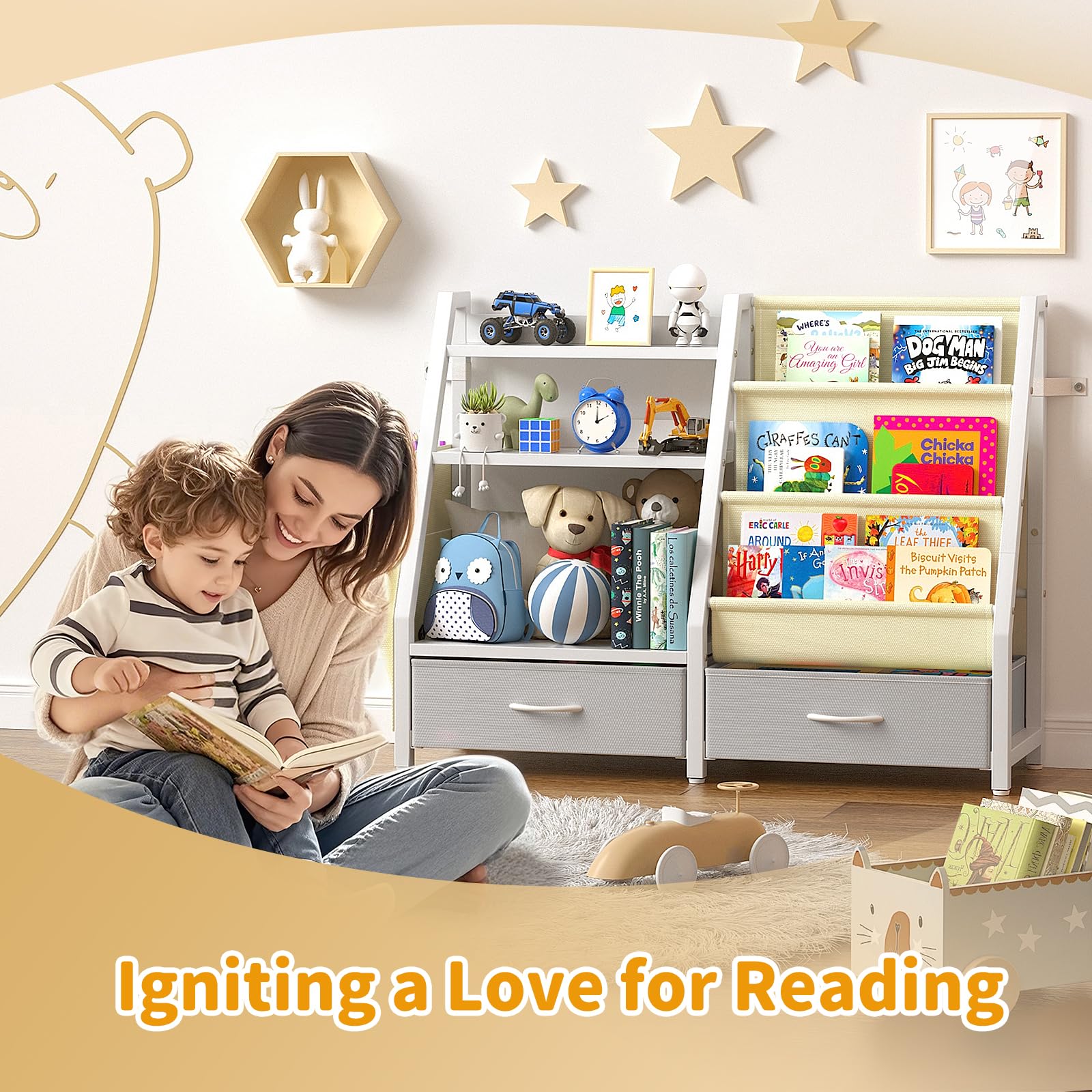 Kids Bookshelf and Toy Organizer with Storage Bins