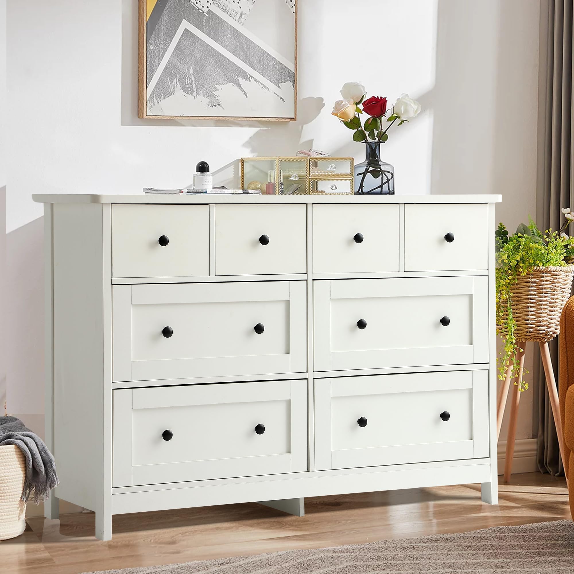 8 Drawer Wooden Dresser with Metal Knobs