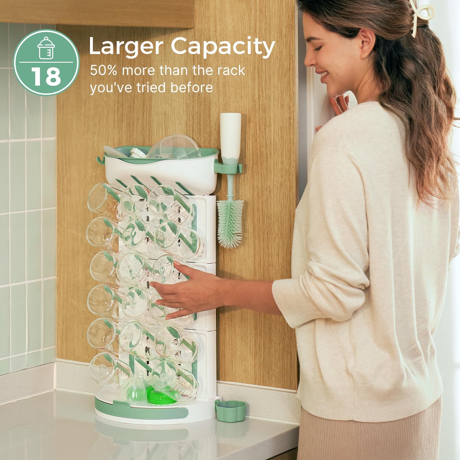 DIY Larger Bottle Drying Rack for 18 Bottles, Space Saving Countertop Vertical