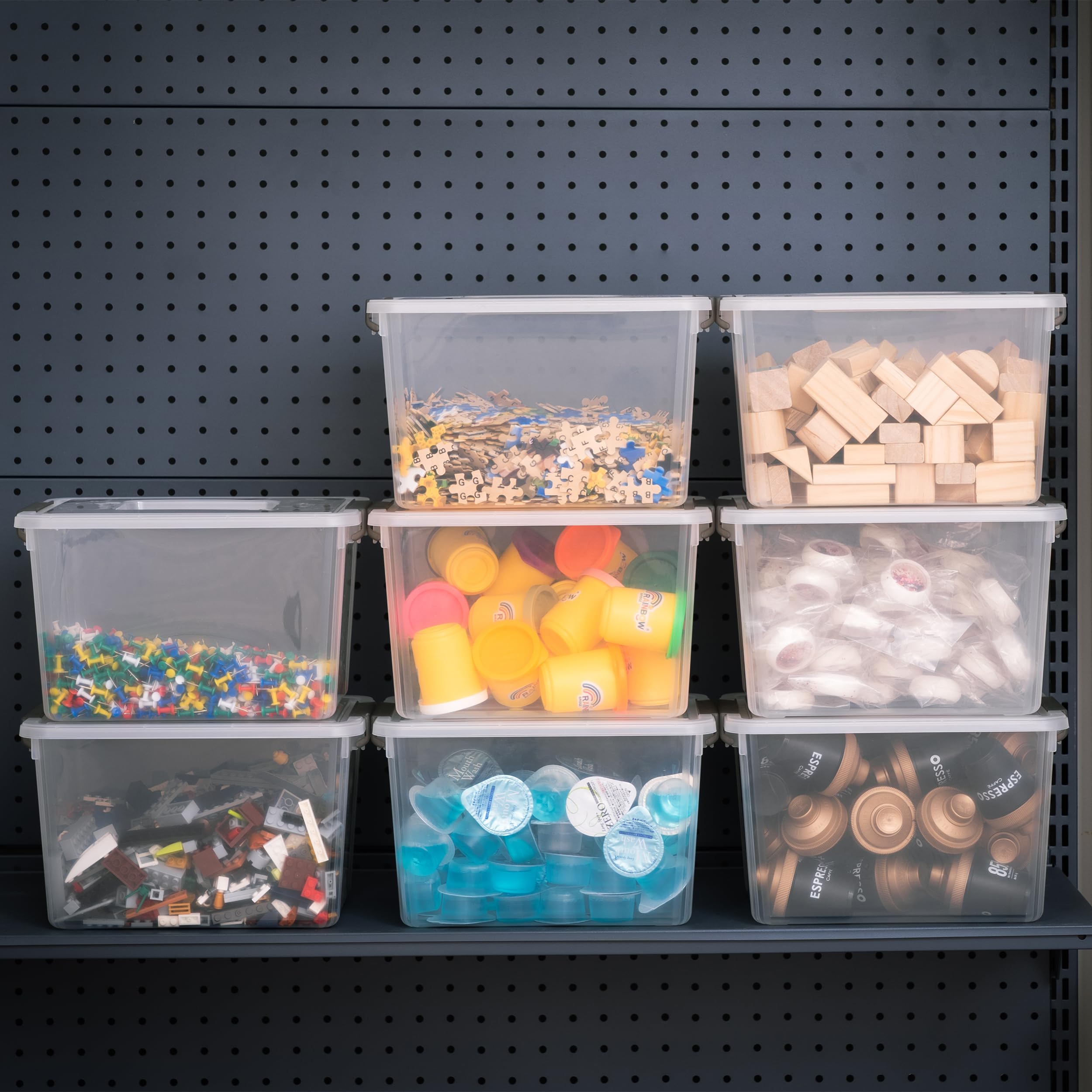 8 Packs 6 QT Plastic Storage Bins with Latching Lids Clear Storage Box