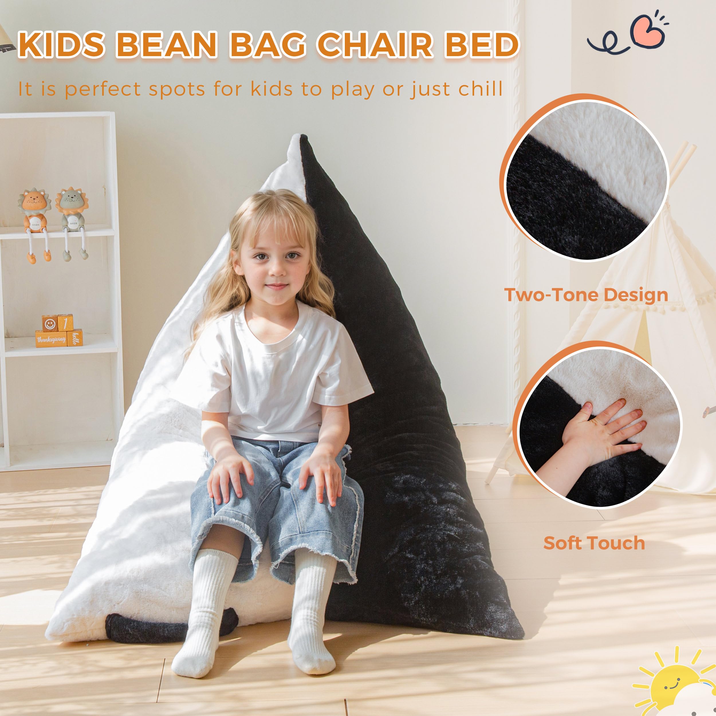 Kids Bean Bag Chair with Handle - Two-Tone Floor Lounger